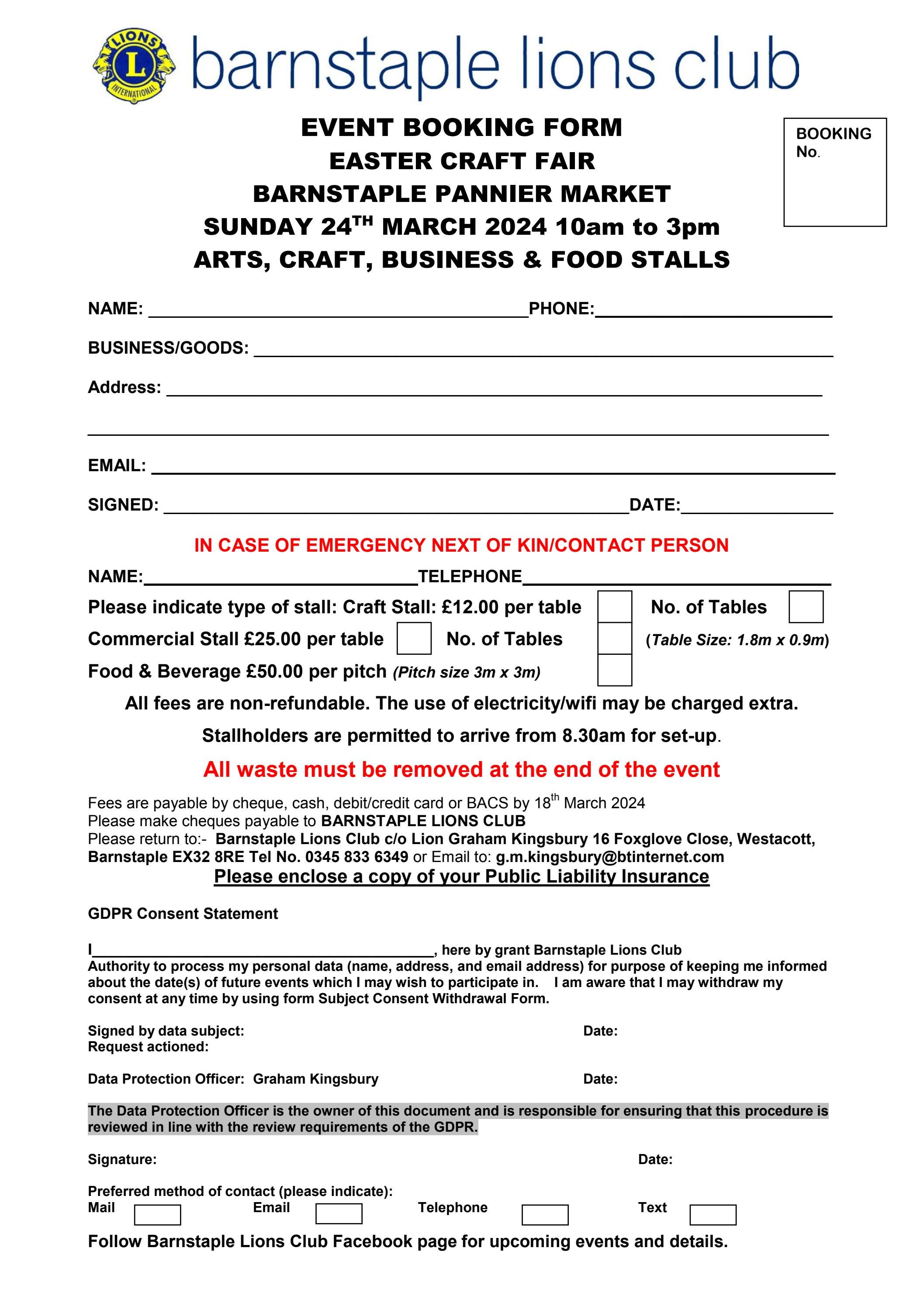 Barnstaple Lions Easter Craft Fair Booking Form by Lions105SW - Issuu