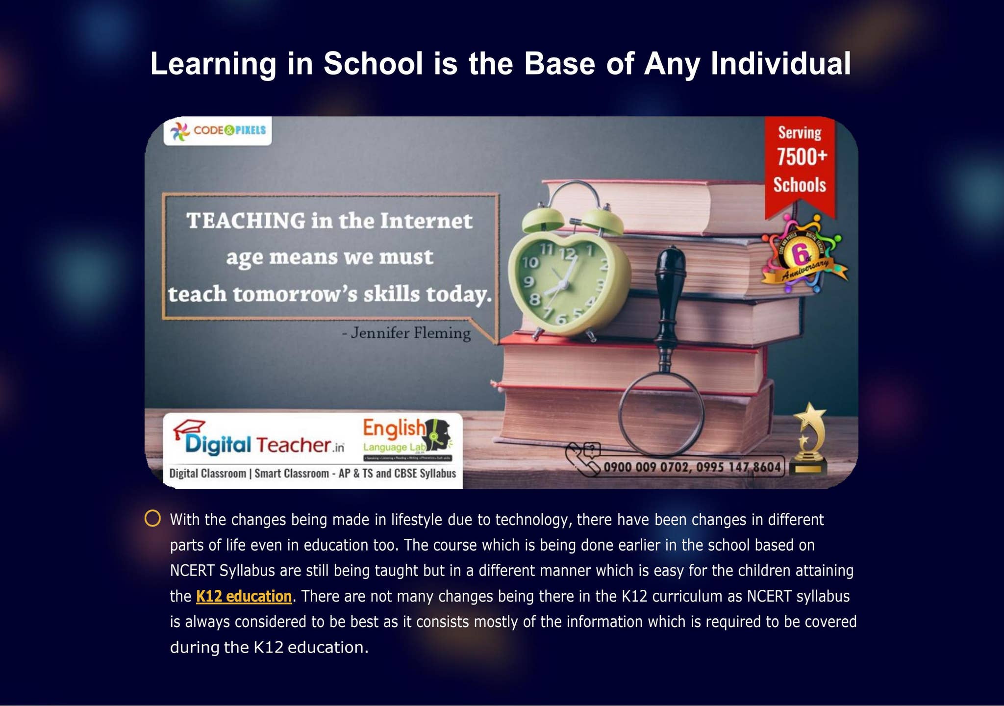 Learning in School is the Base of Any Individual by Code and Pixels ...