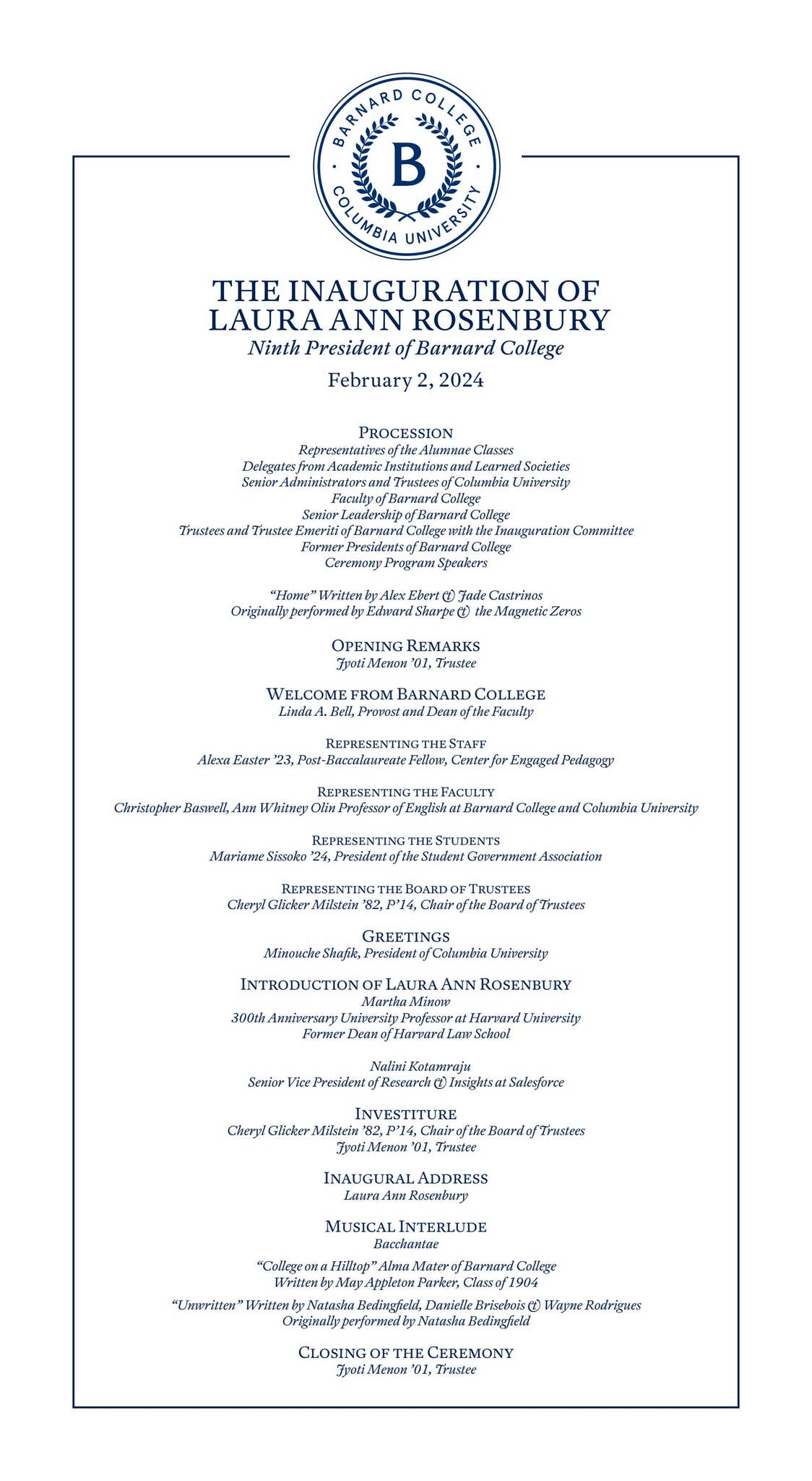 The Inauguration of Laura Ann Rosenbury by Barnard College - Issuu