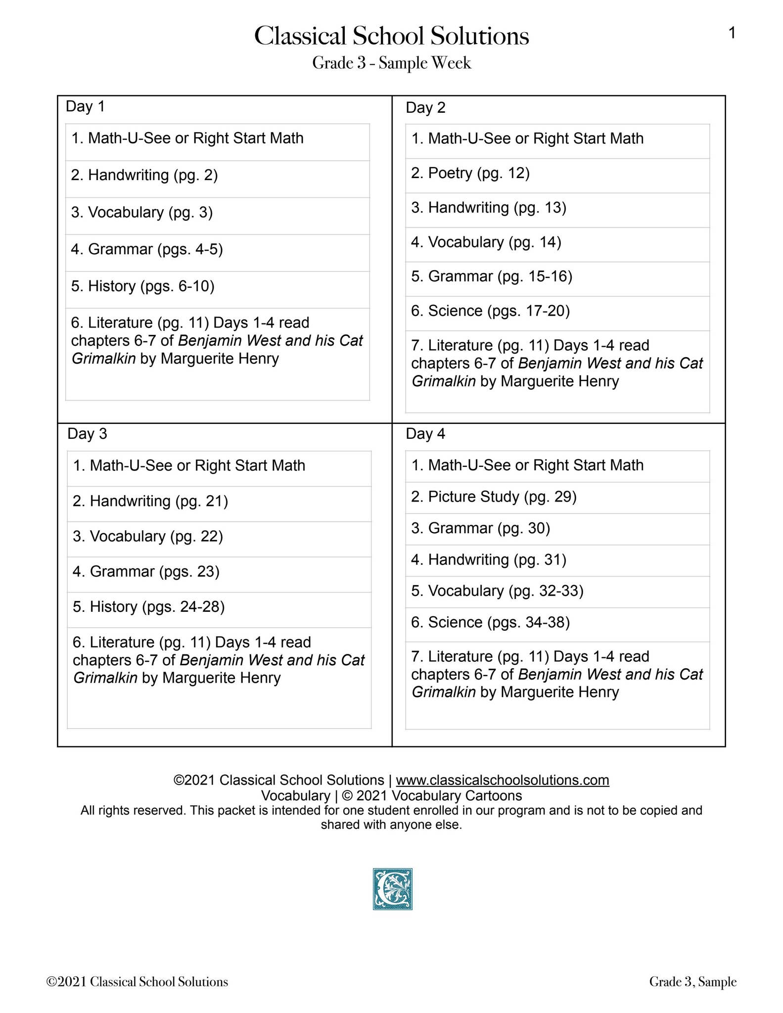 Grade 3 Guided learning packet by Classical School Solutions - Issuu