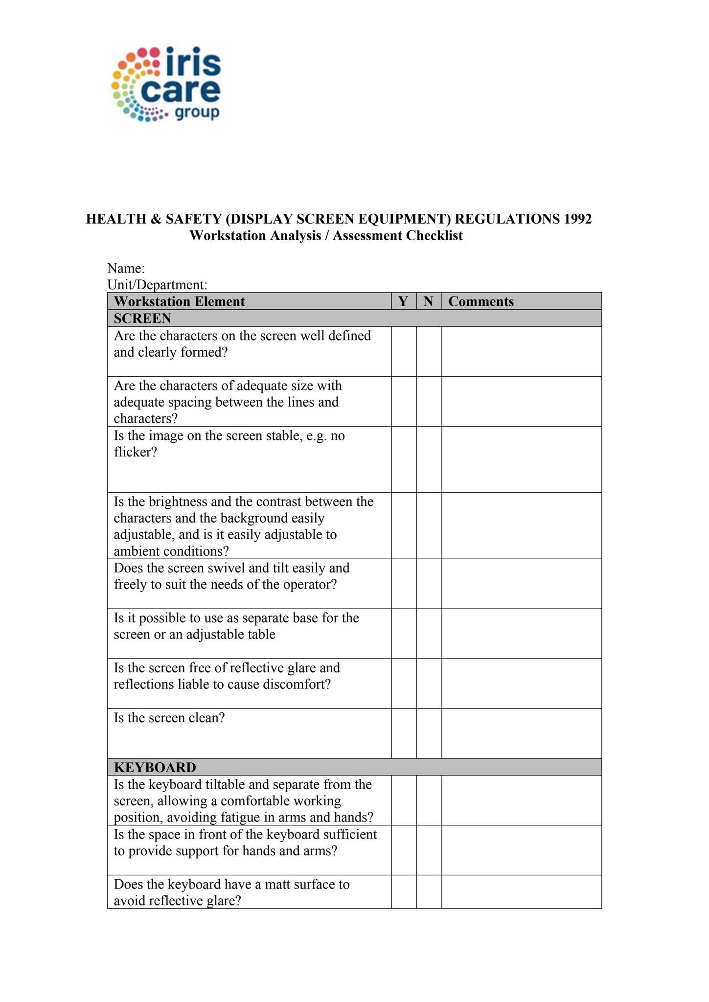 DSE Assessment - Health & Safety: Iris Care Group by Iris Care Group ...