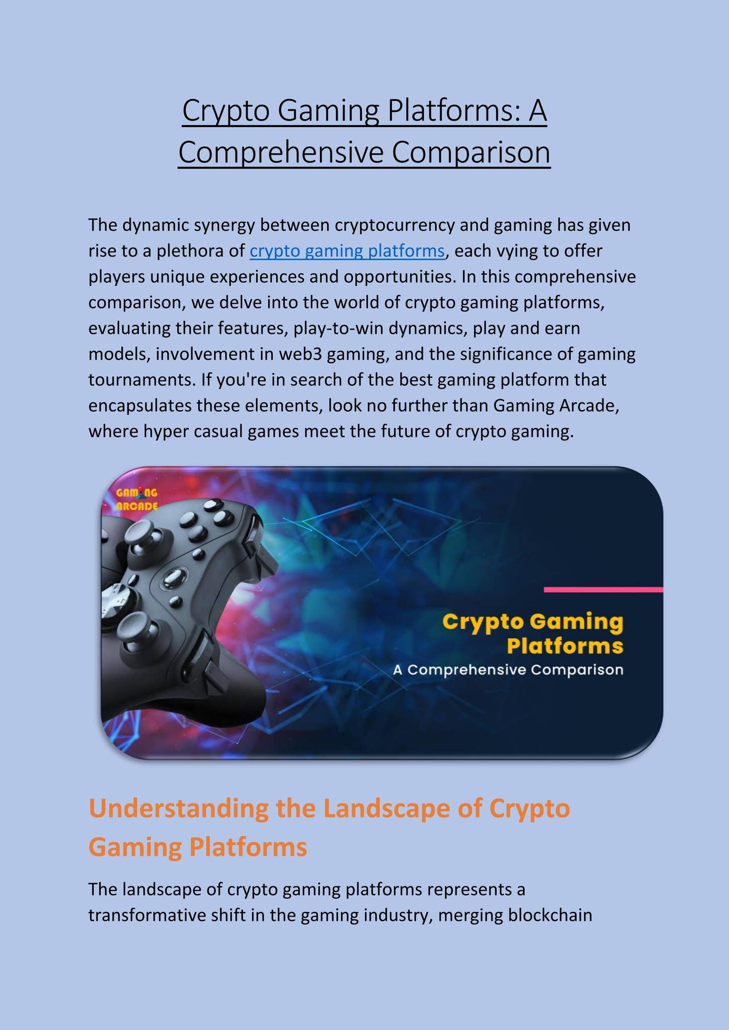 Crypto Gaming Platforms: A Comprehensive Comparison by Gaming Arcade - Issuu