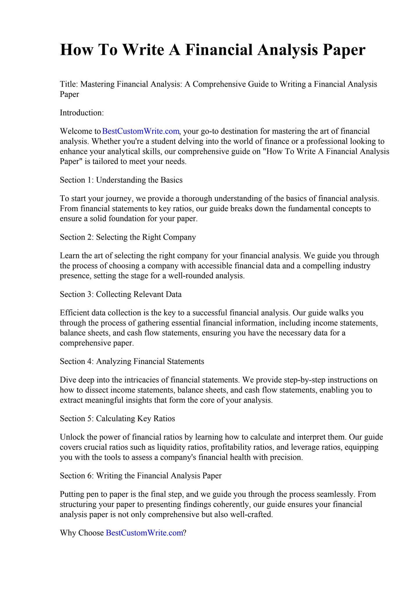 How To Write A Financial Analysis Paper by Best American Essays College ...