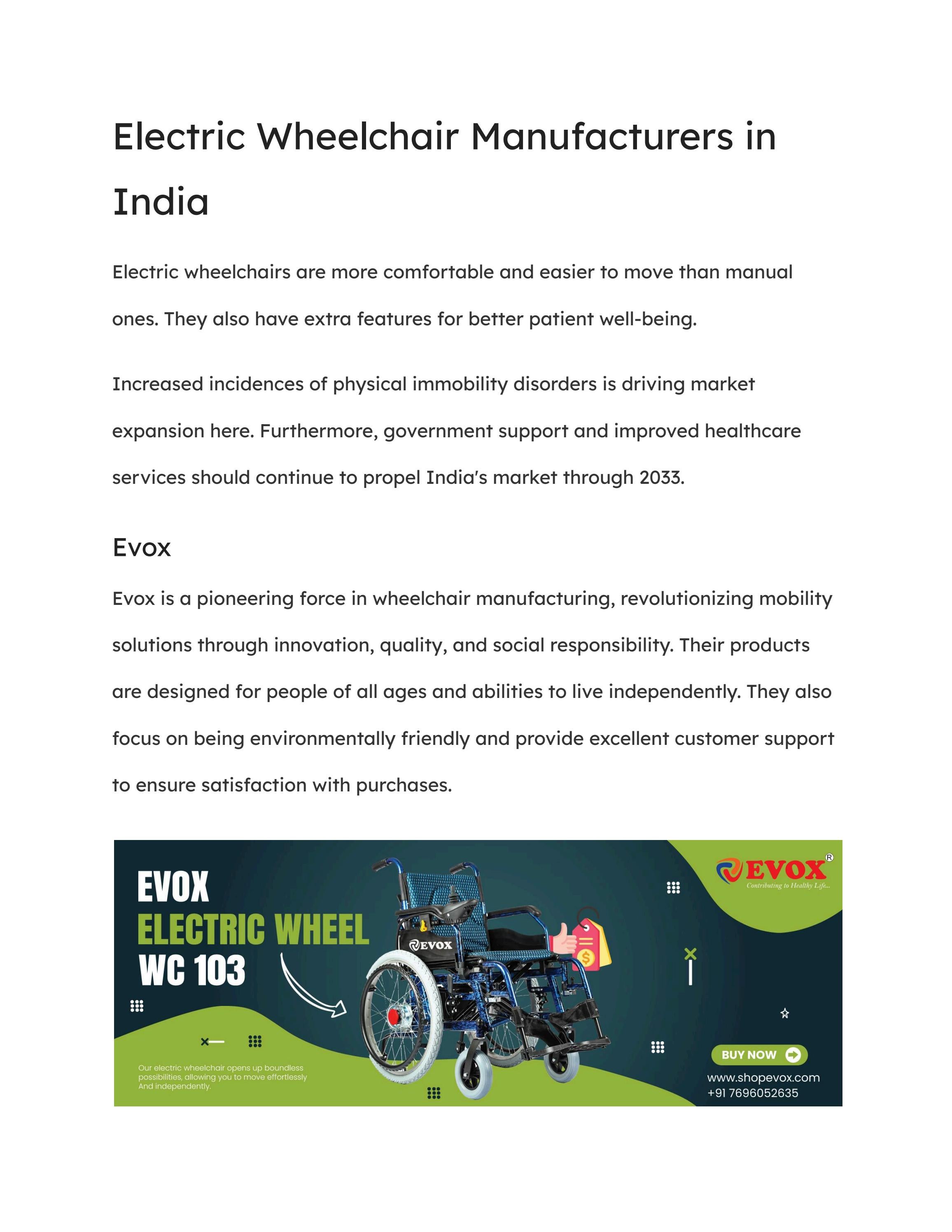 Electric Wheelchair Manufacturers in India by Evox Medical Issuu