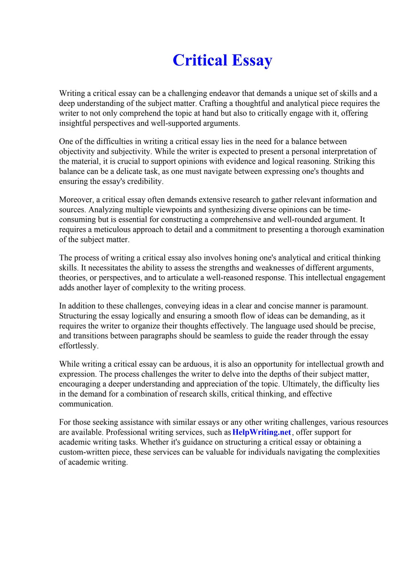 Critical Essay by How To Write A Good University Essay - Issuu
