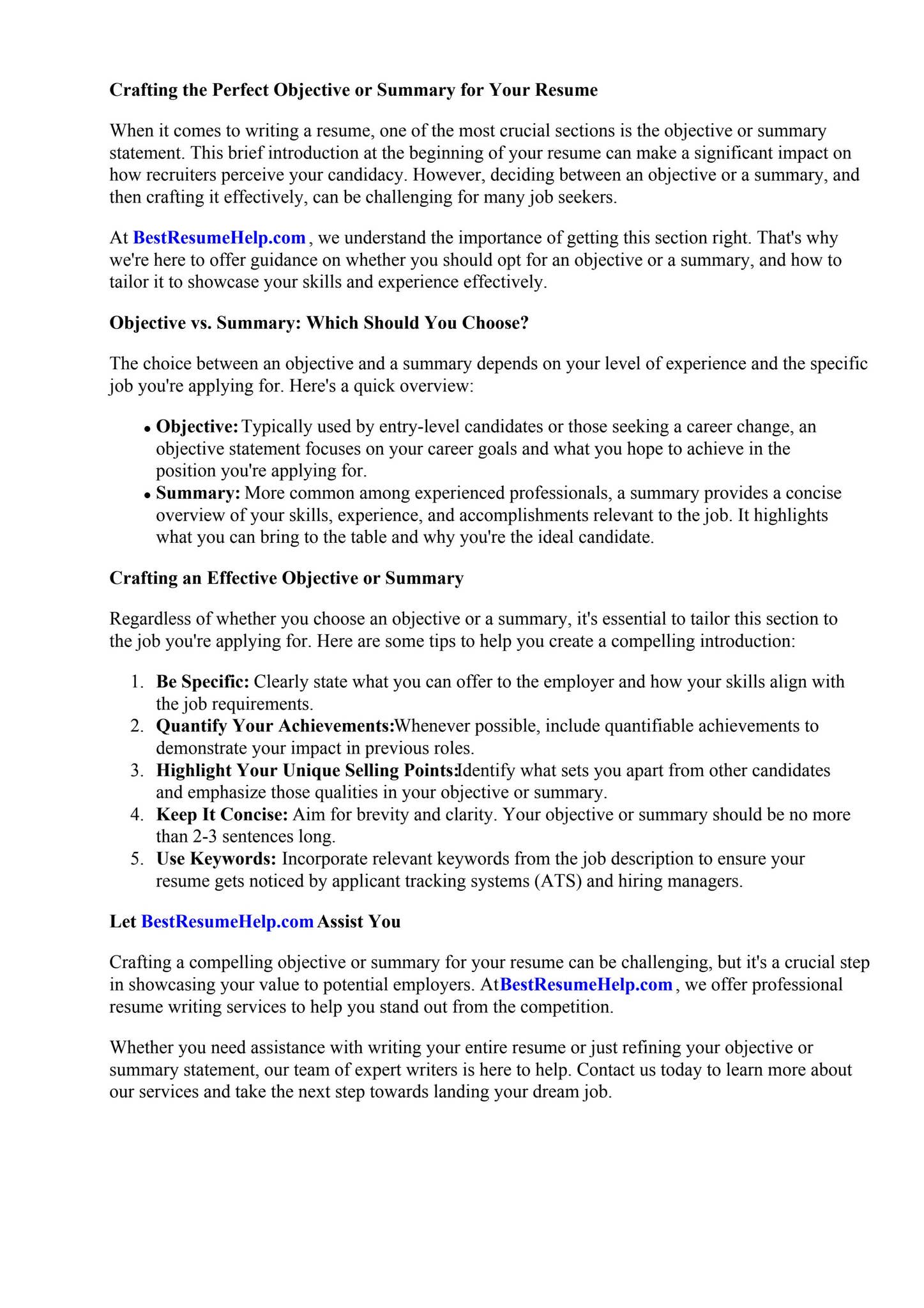 Objective Or Summary For Resume by Mary Wells - Issuu