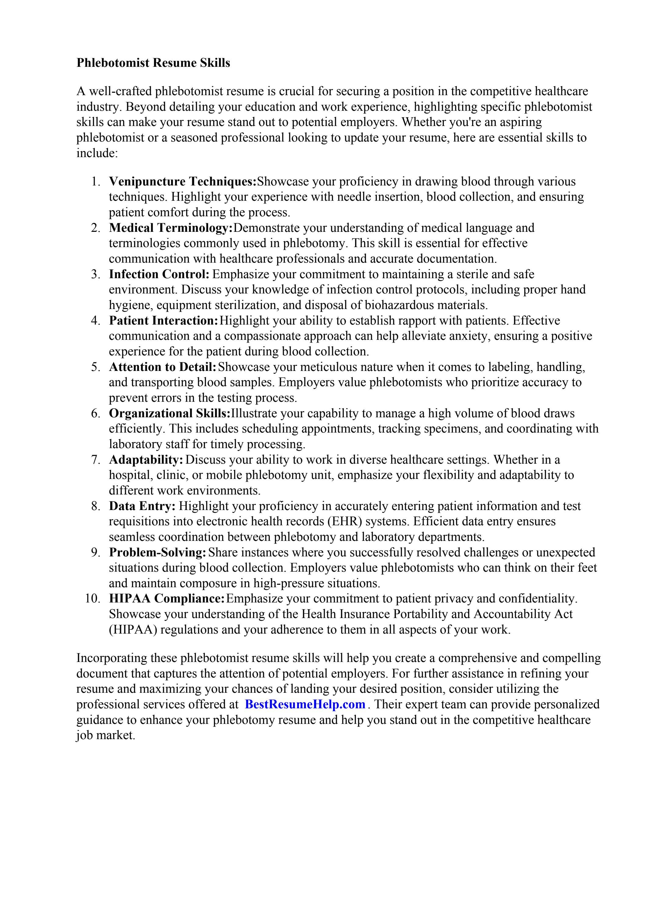 Phlebotomist Resume Skills by Sandra - Page 1 