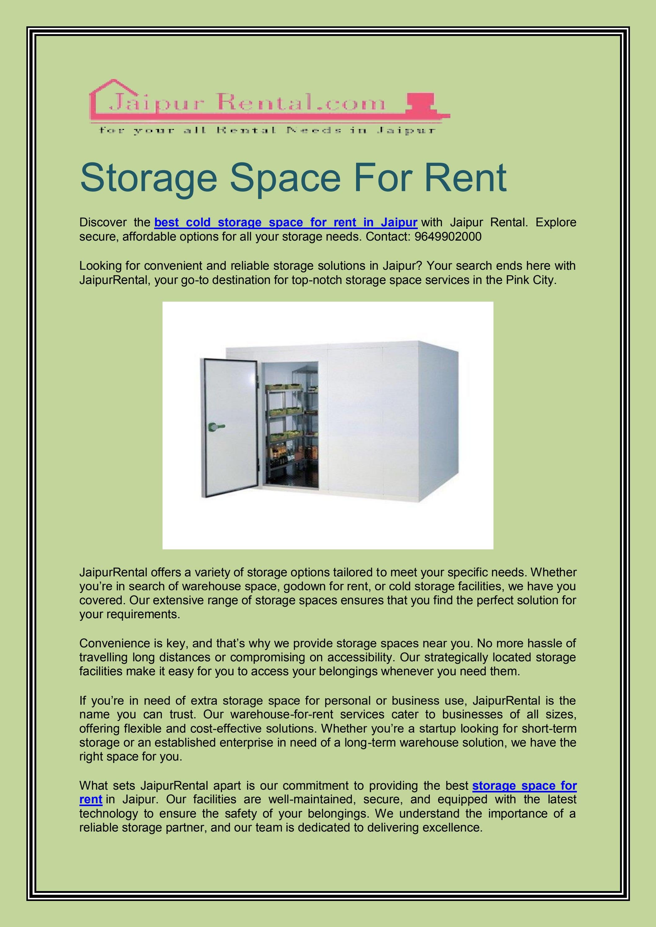 Best Storage Space For Rent in Jaipur by Jaipur Rental Issuu