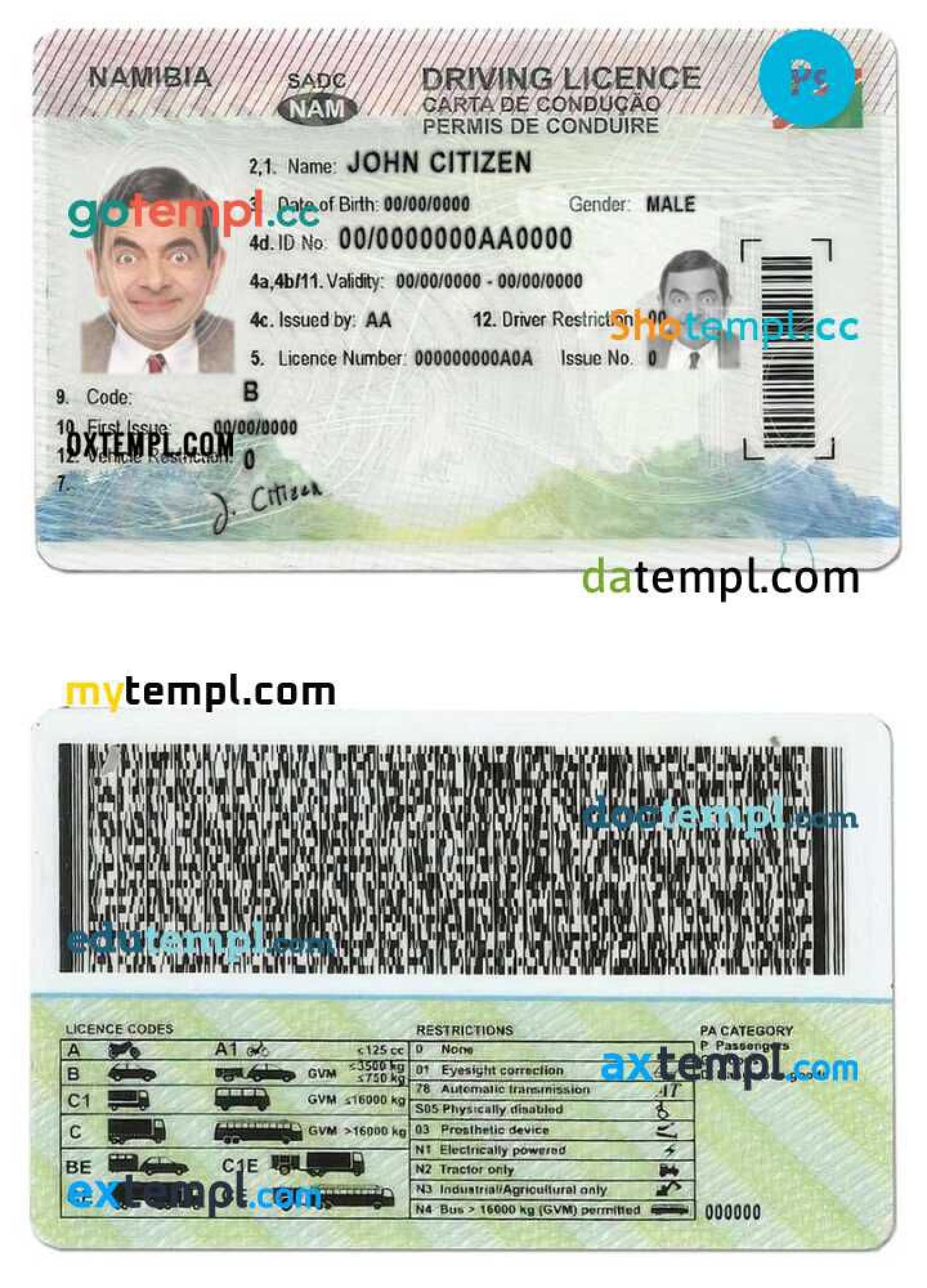 sample Namibia driving license template in PSD format, fully editable ...