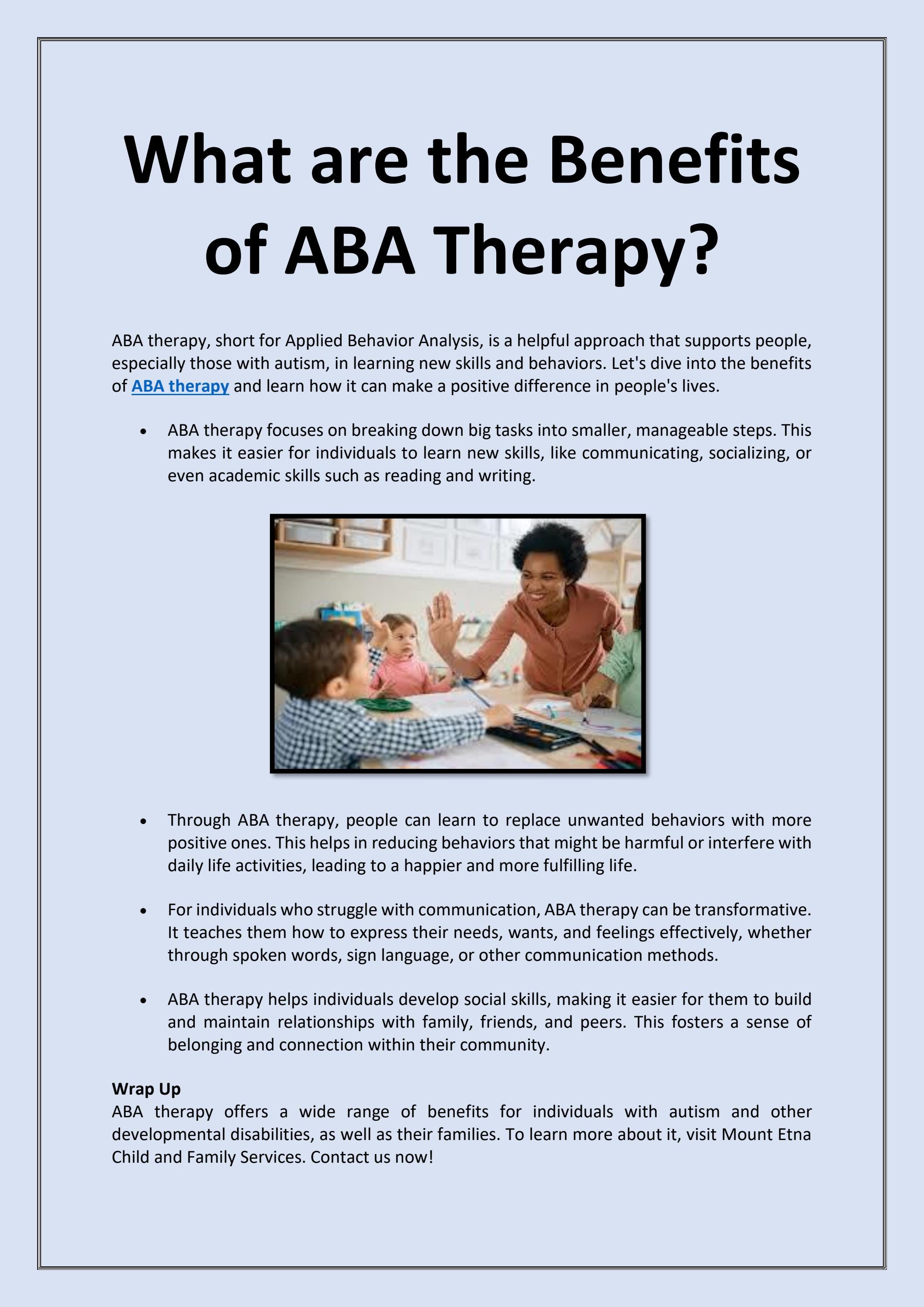 What are the Benefits of ABA Therapy? by Mount Etna Child and Family ...