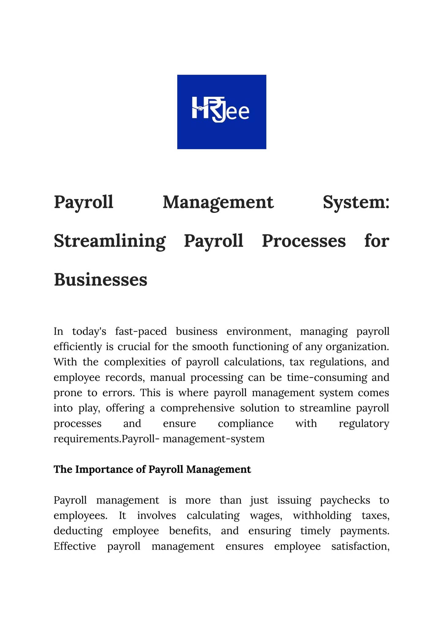 Payroll Management System: Streamlining Payroll Processes for ...