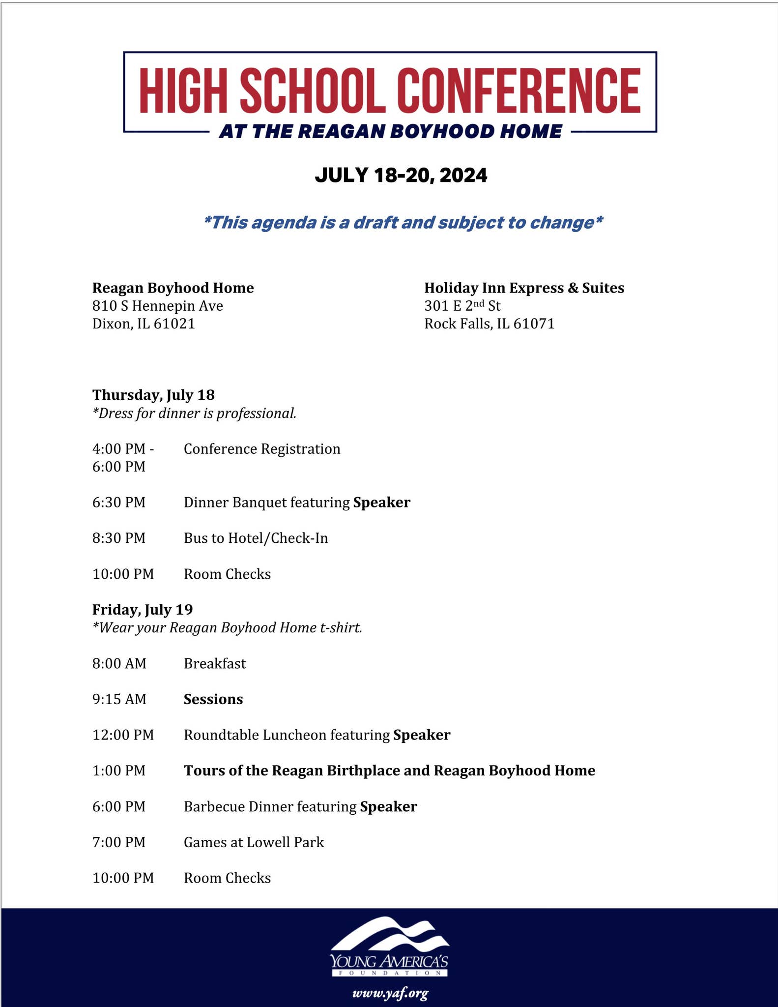 Sample Agenda for the High School Conference at the Reagan Boyhood Home ...