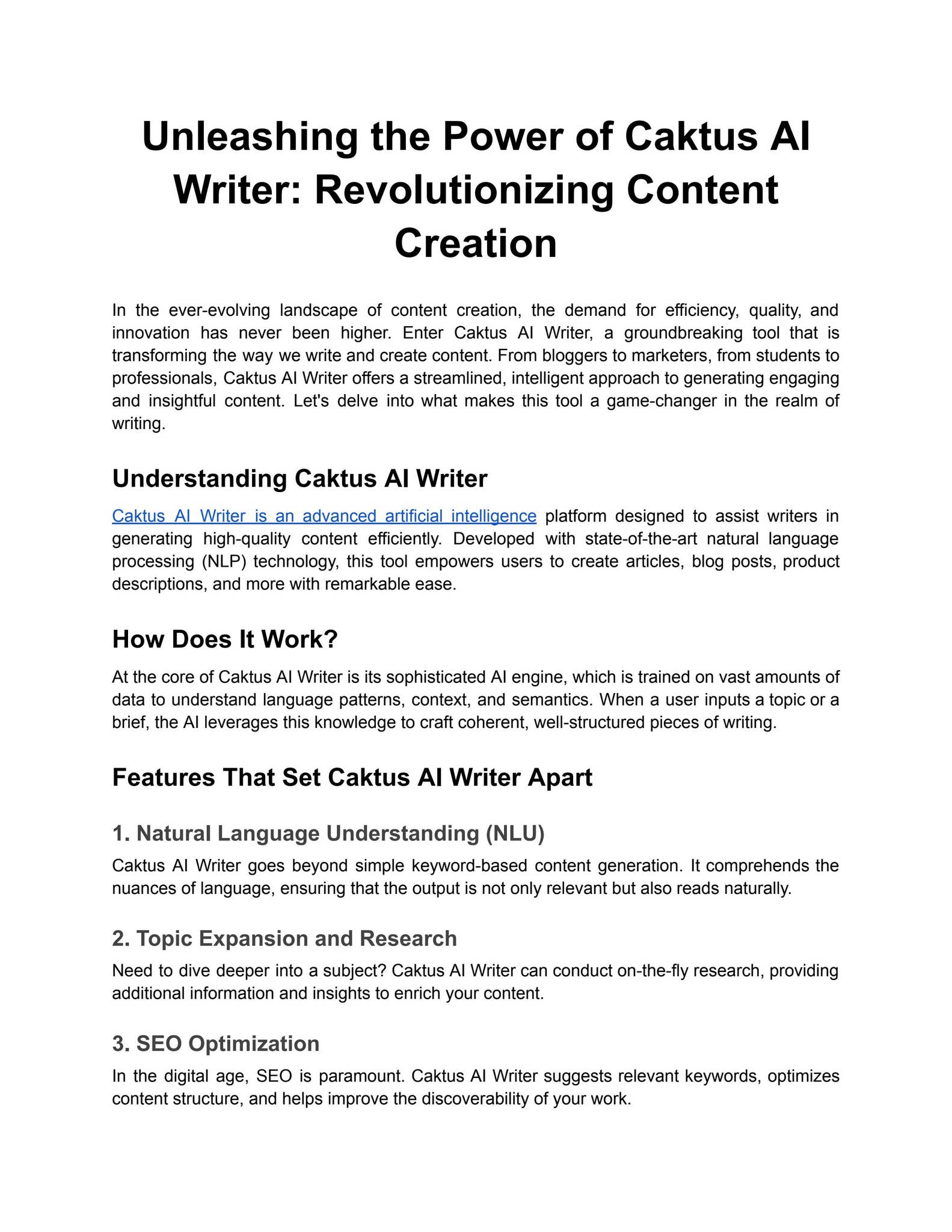 Unleashing the Power of Caktus AI Writer: Revolutionizing Content ...