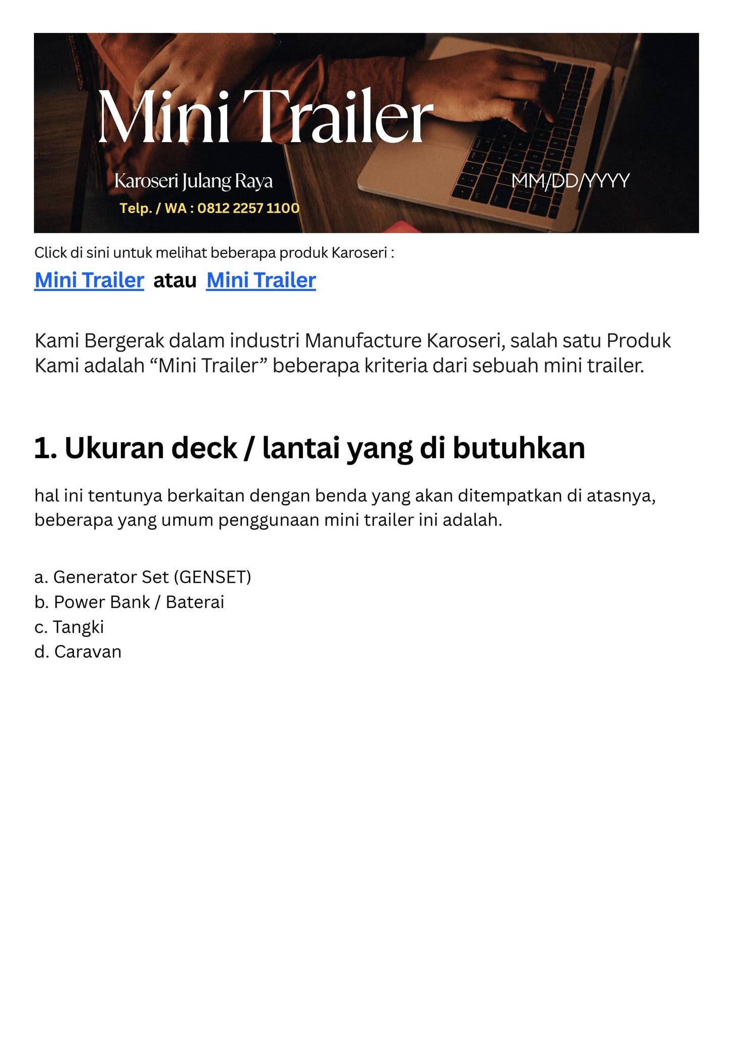 0812 2257 1100 Karoseri Julangraya Melayani Pembuatan Mini Trailer