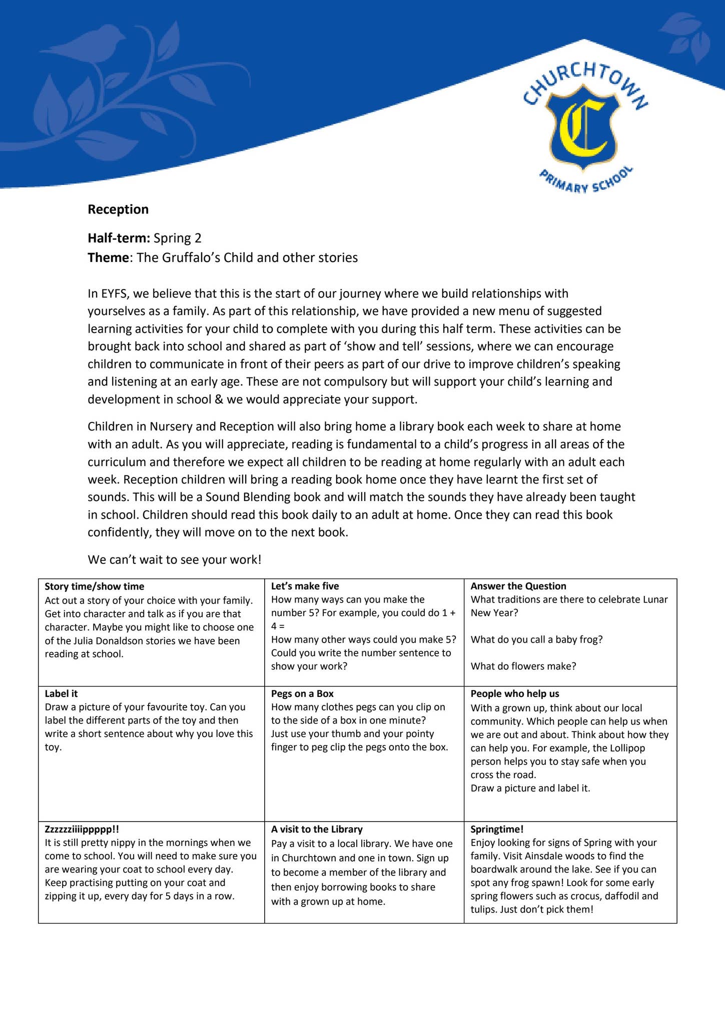 Reception Spring 2 Homework Menu by Schudio - Issuu