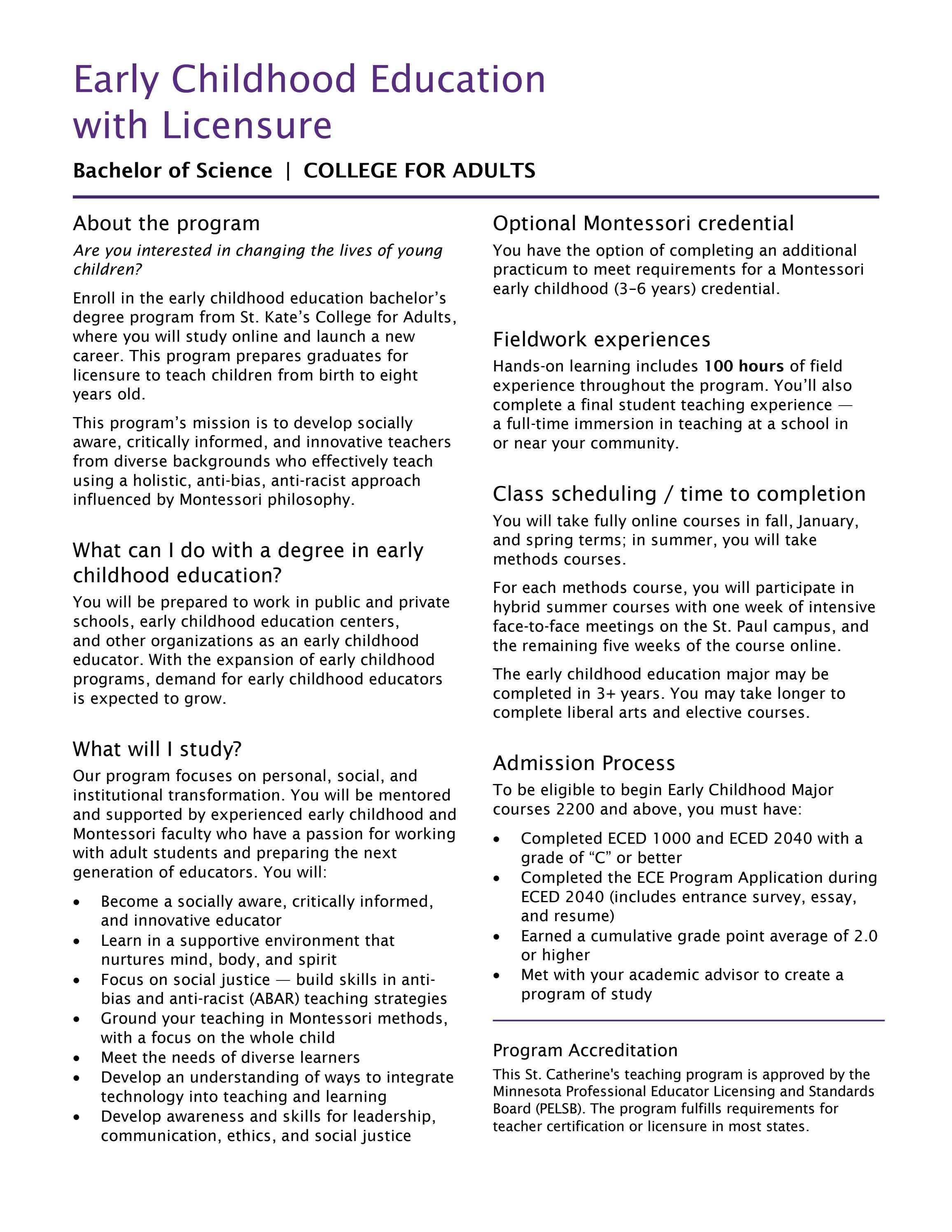 College for Adults Early Childhood EducationLicensure by St