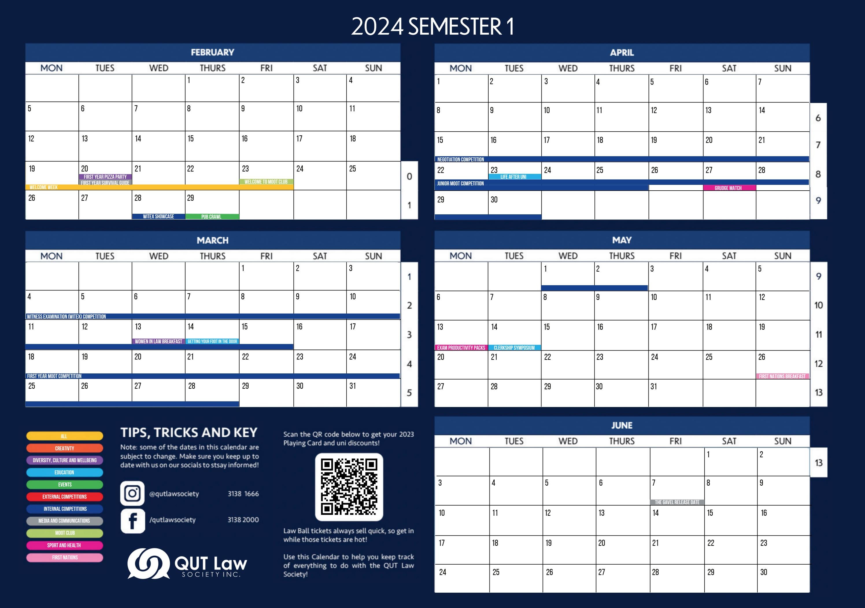 2024 Semester 1 Calendar by QUT Law Society Issuu