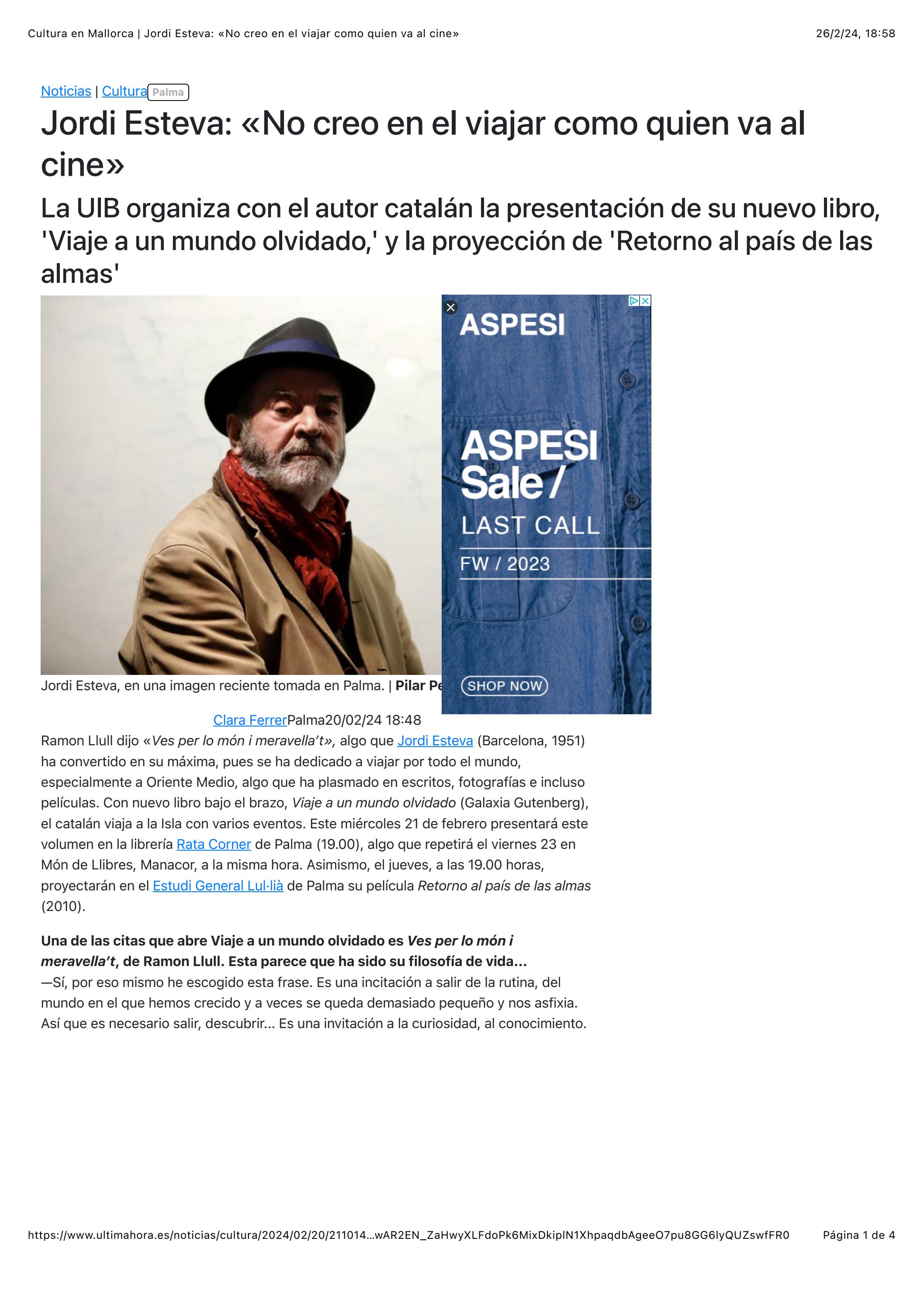 Entrevista en Última Hora de Mallorca by Jordi Esteva Issuu