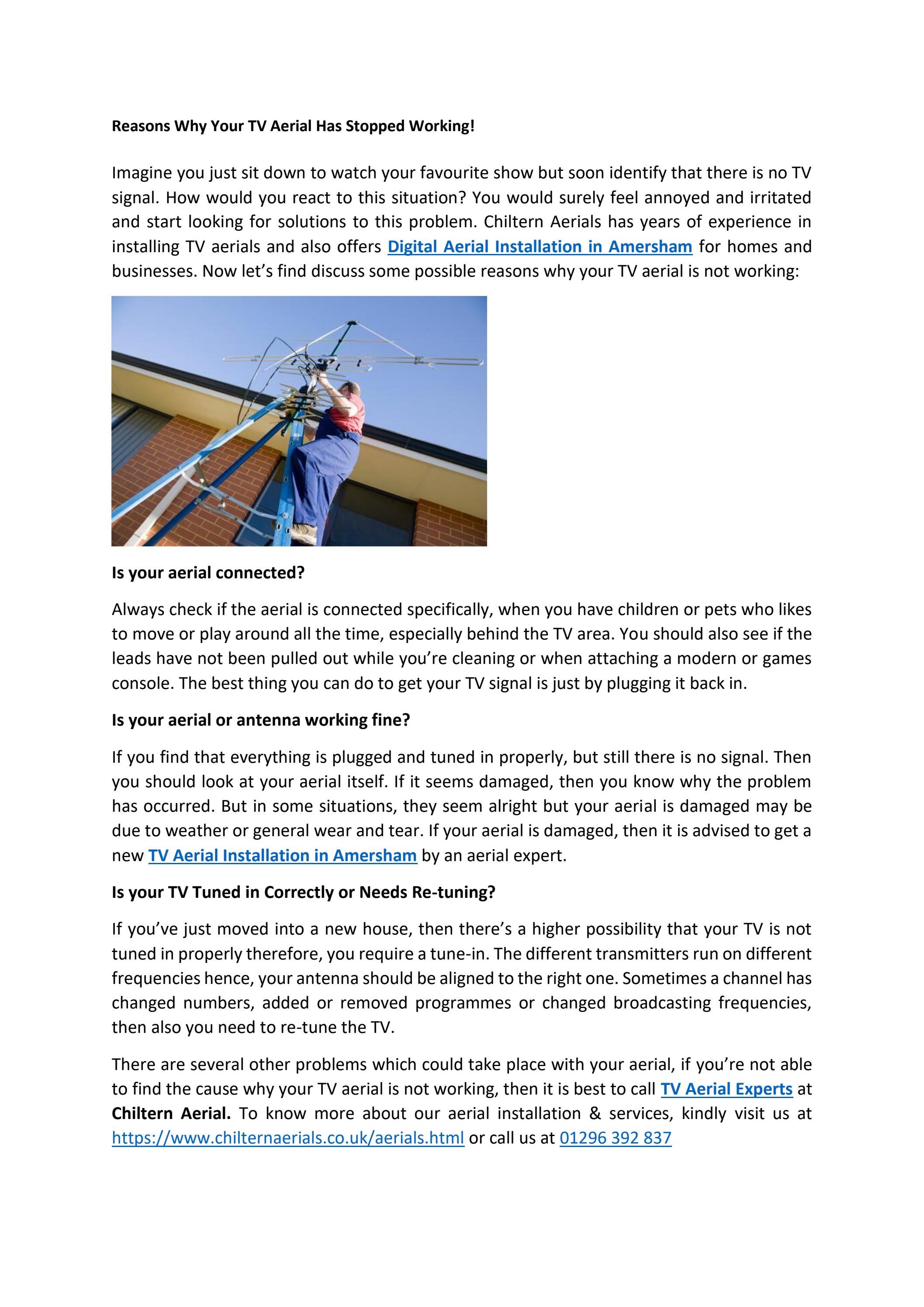 Reasons Why Your TV Aerial Has Stopped Working! by Chiltern Plumbing