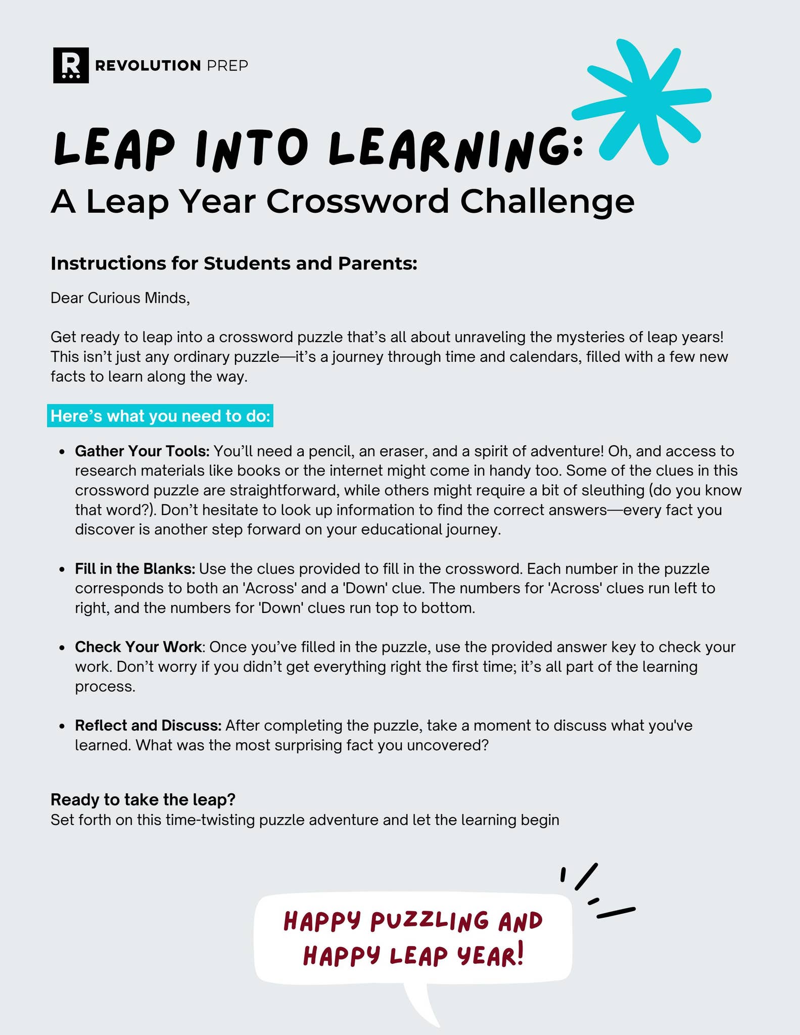 Leap Into Learning: A Leap Year Crossword Challenge by revolution-prep ...