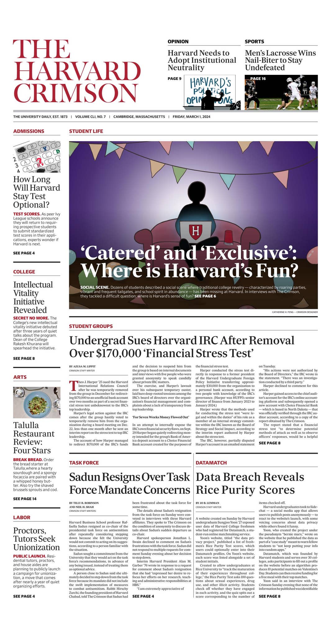 The Harvard Crimson - Volume CLI, No. 7 by The Harvard Crimson - Issuu