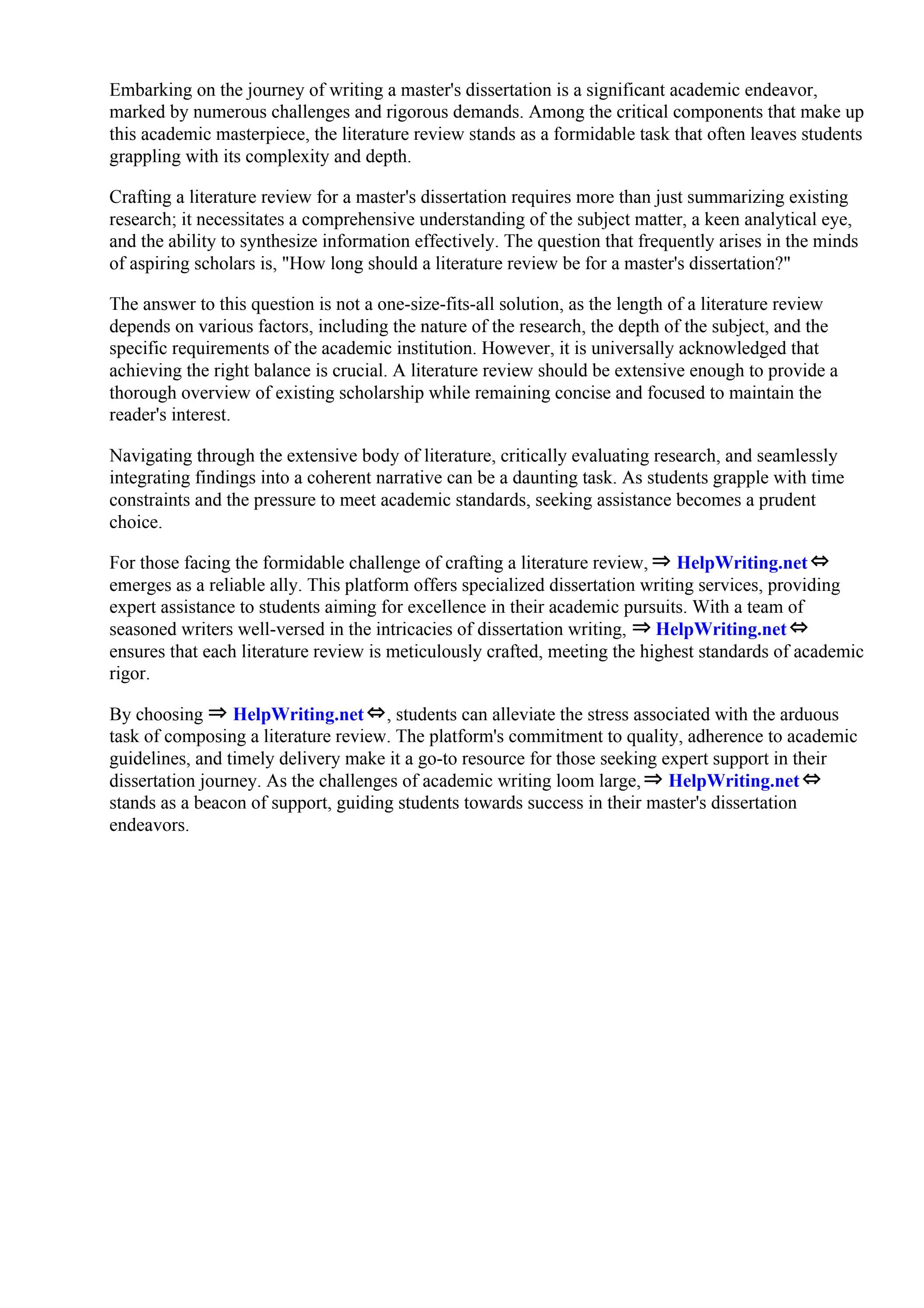 How Long Should A Literature Review Be For A Masters Dissertation by