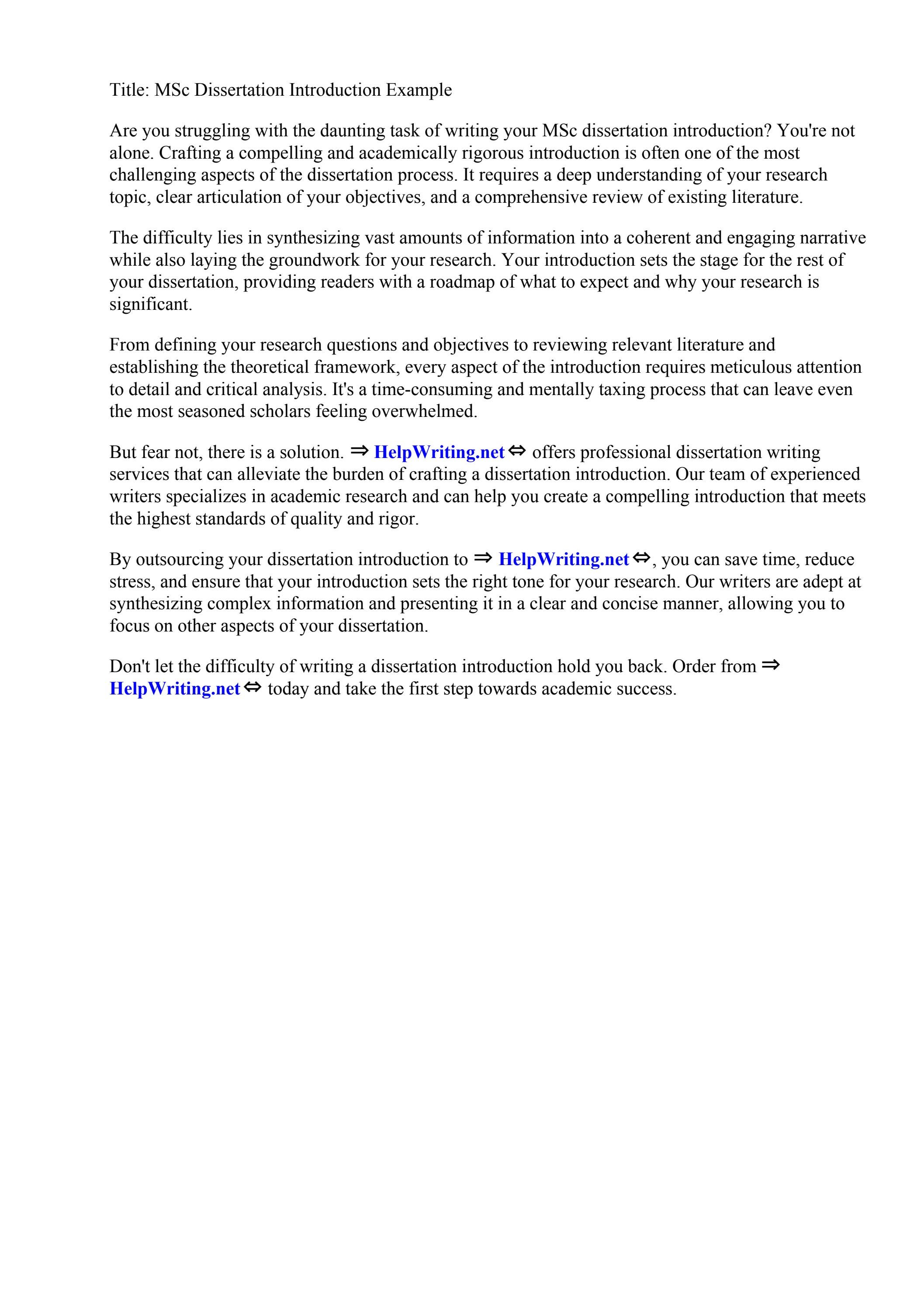Msc Dissertation Introduction Example by Kimberly Woods - Issuu