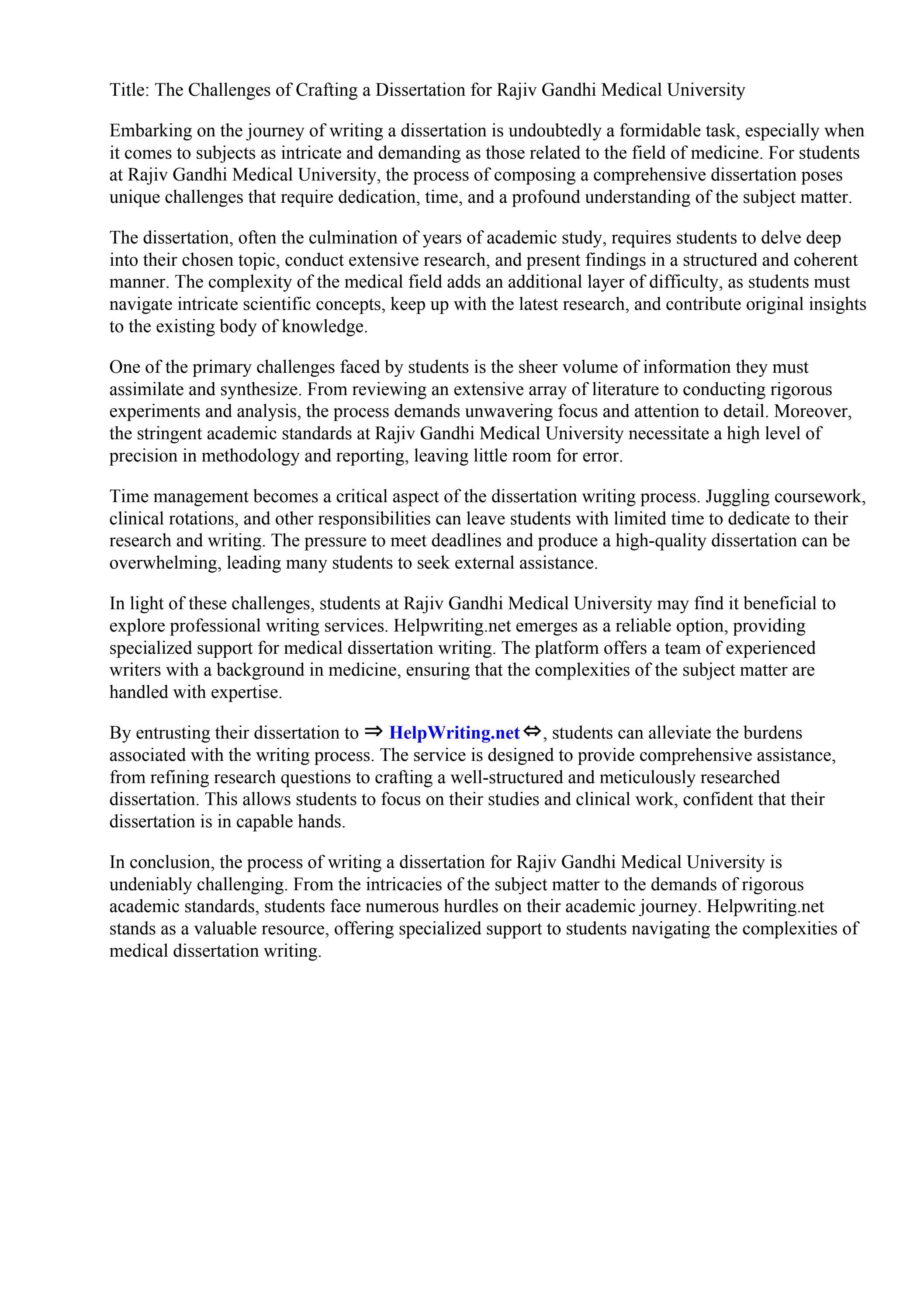 Dissertation Of Rajiv Gandhi Medical University by Valerie Rush - Issuu