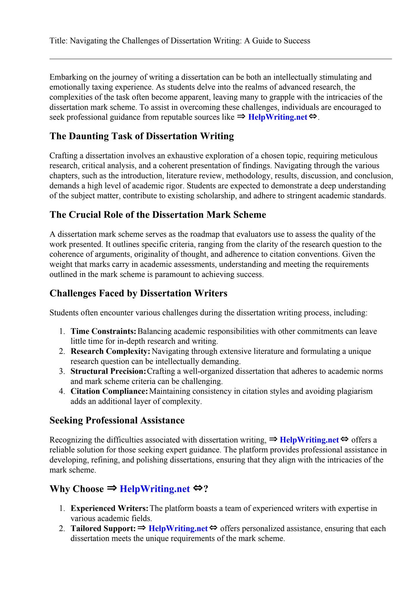 Dissertation Marking Example Dissertation Mark Scheme by Sharon Pollard - Issuu