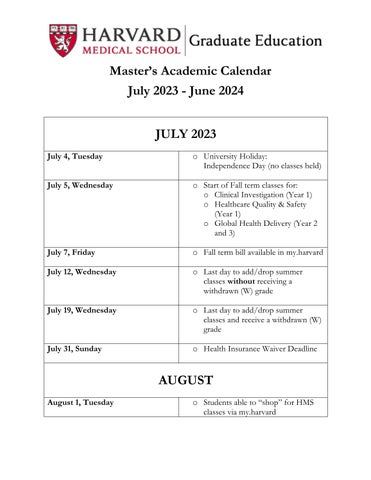 AY24 Master's Academic Calendar (2023 - 2024) by Harvard Medical School Office for Graduate Education - Issuu