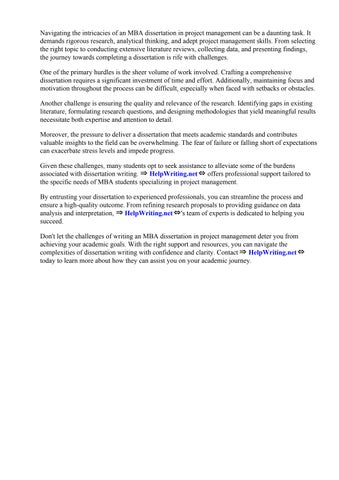 Mba Dissertation Project Management by Lisa Nelson - Issuu