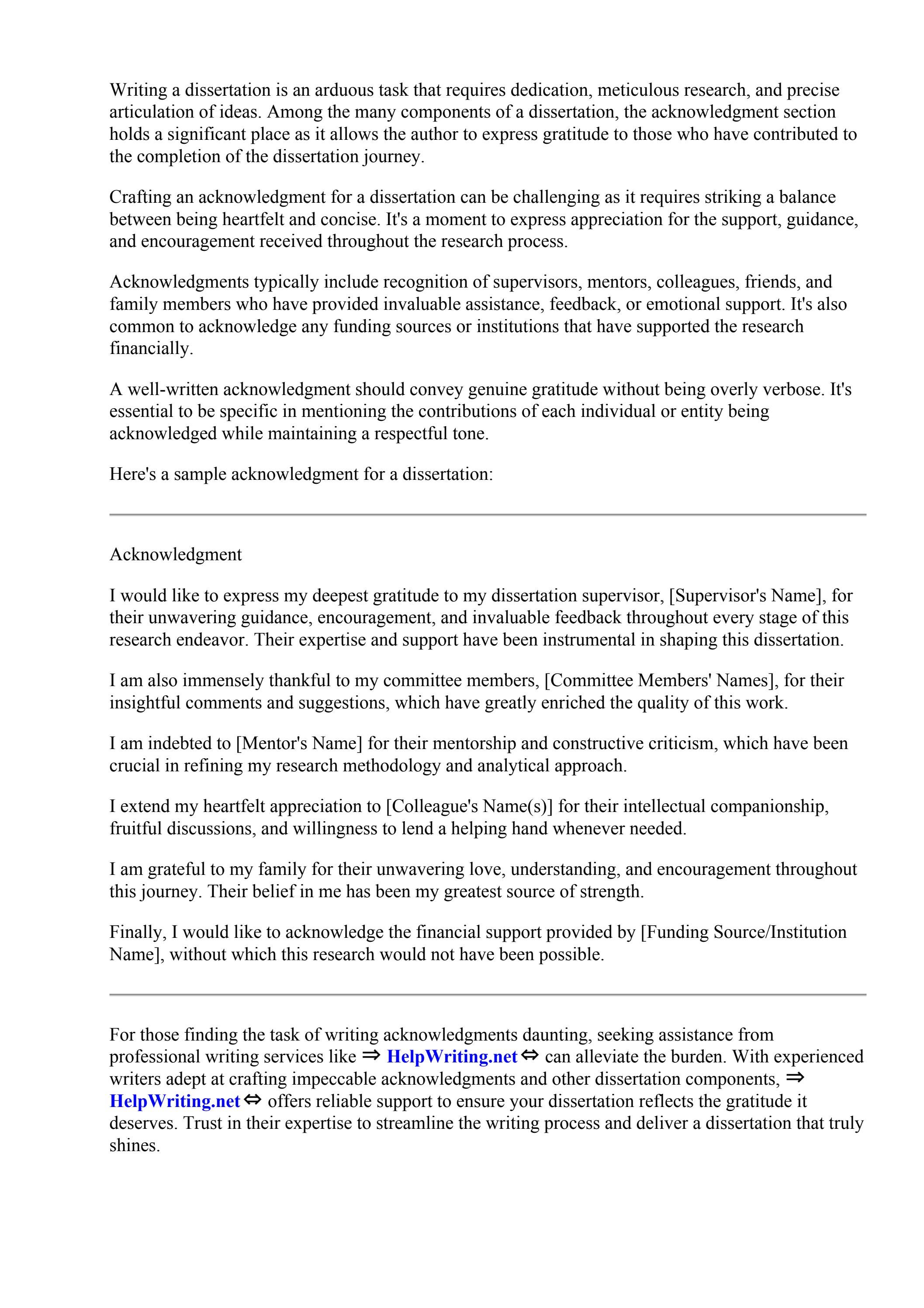 How To Write Acknowledgement For Dissertation Sample by Jennifer ...