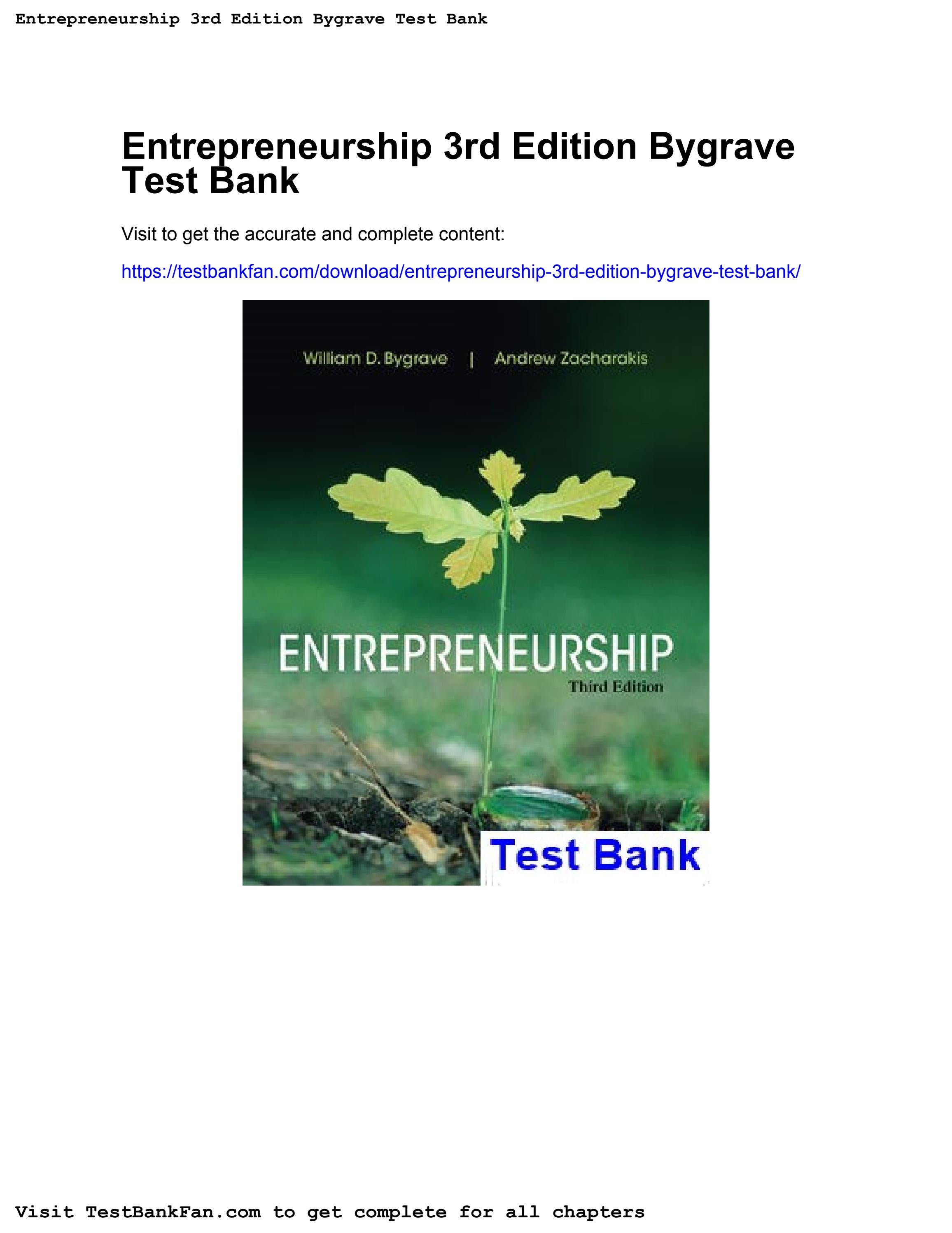 Entrepreneurship 3rd edition bygrave test bank by raelene.mcgee736 - Issuu