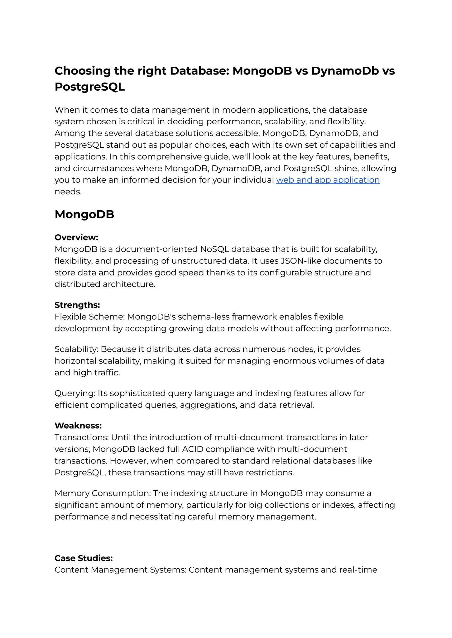 Choosing the right Database: MongoDB vs DynamoDb vs PostgreSQL by ...