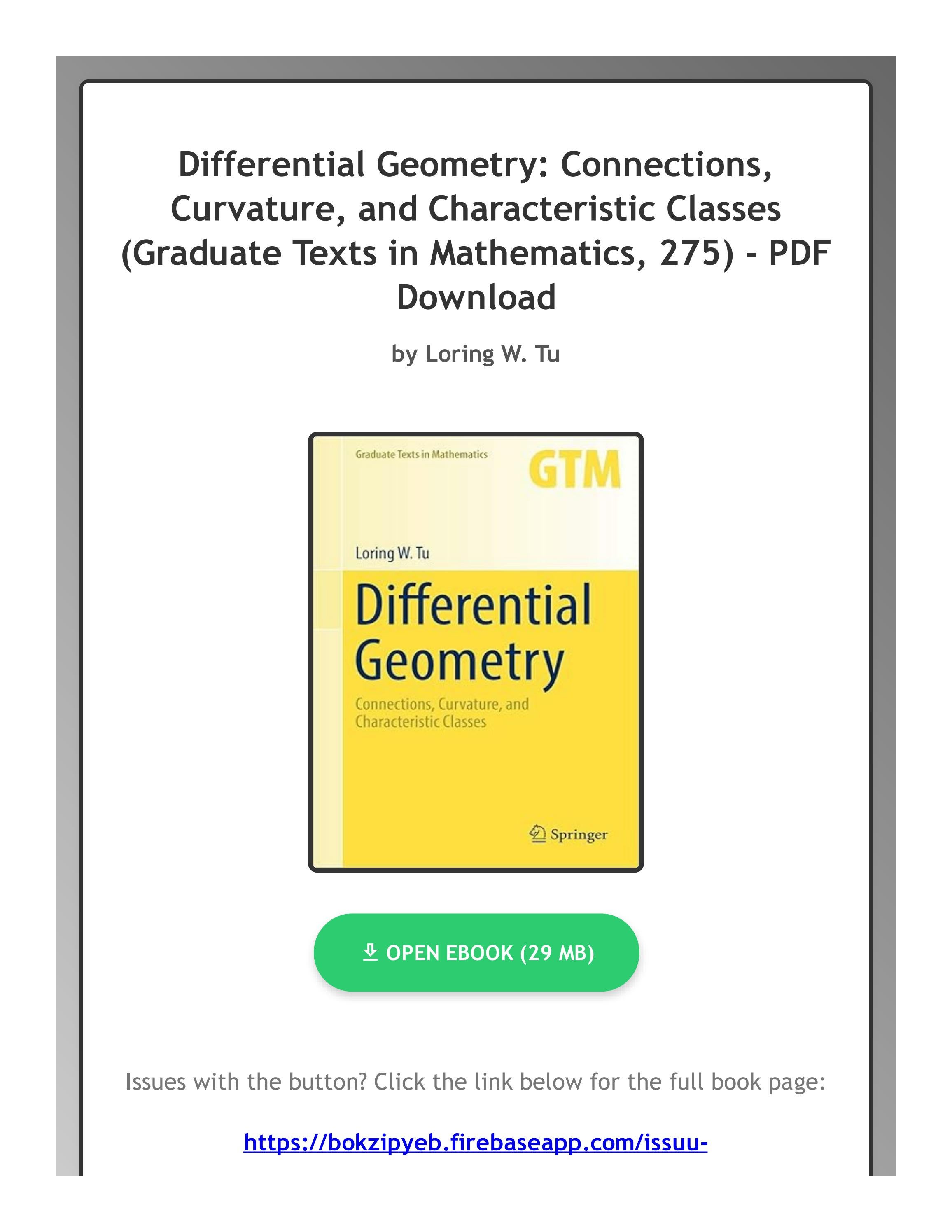 (PDF Ebook) Differential Geometry: Connections, Curvature, and Characteristic Classes (Graduate Text by SabinaFritschnk - Issuu