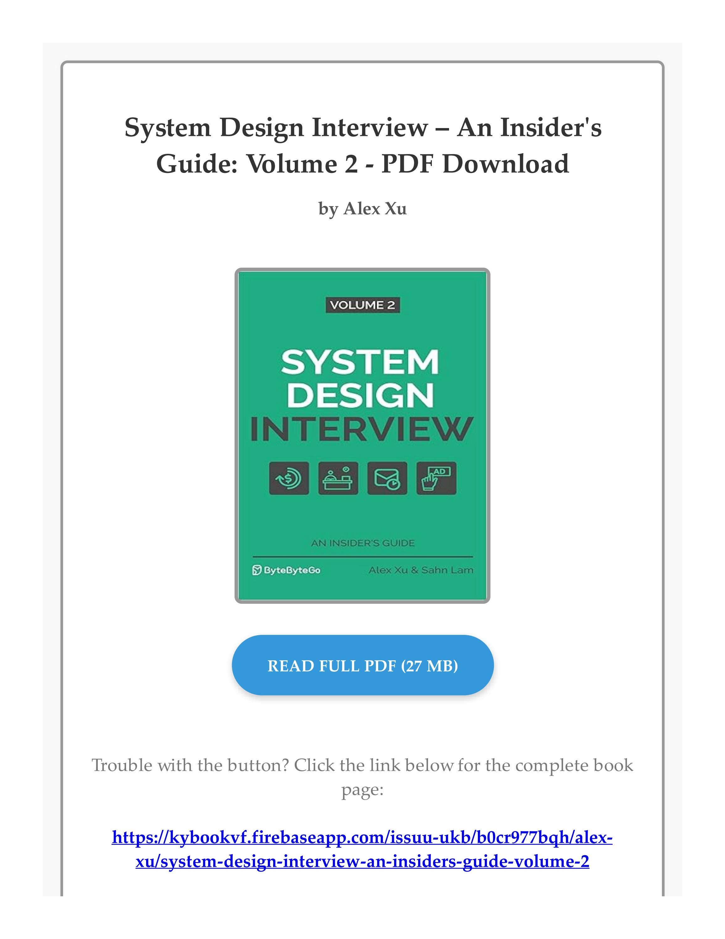 (PDF) eBOOK System Design Interview – An Insider's Guide: Volume 2 by ...