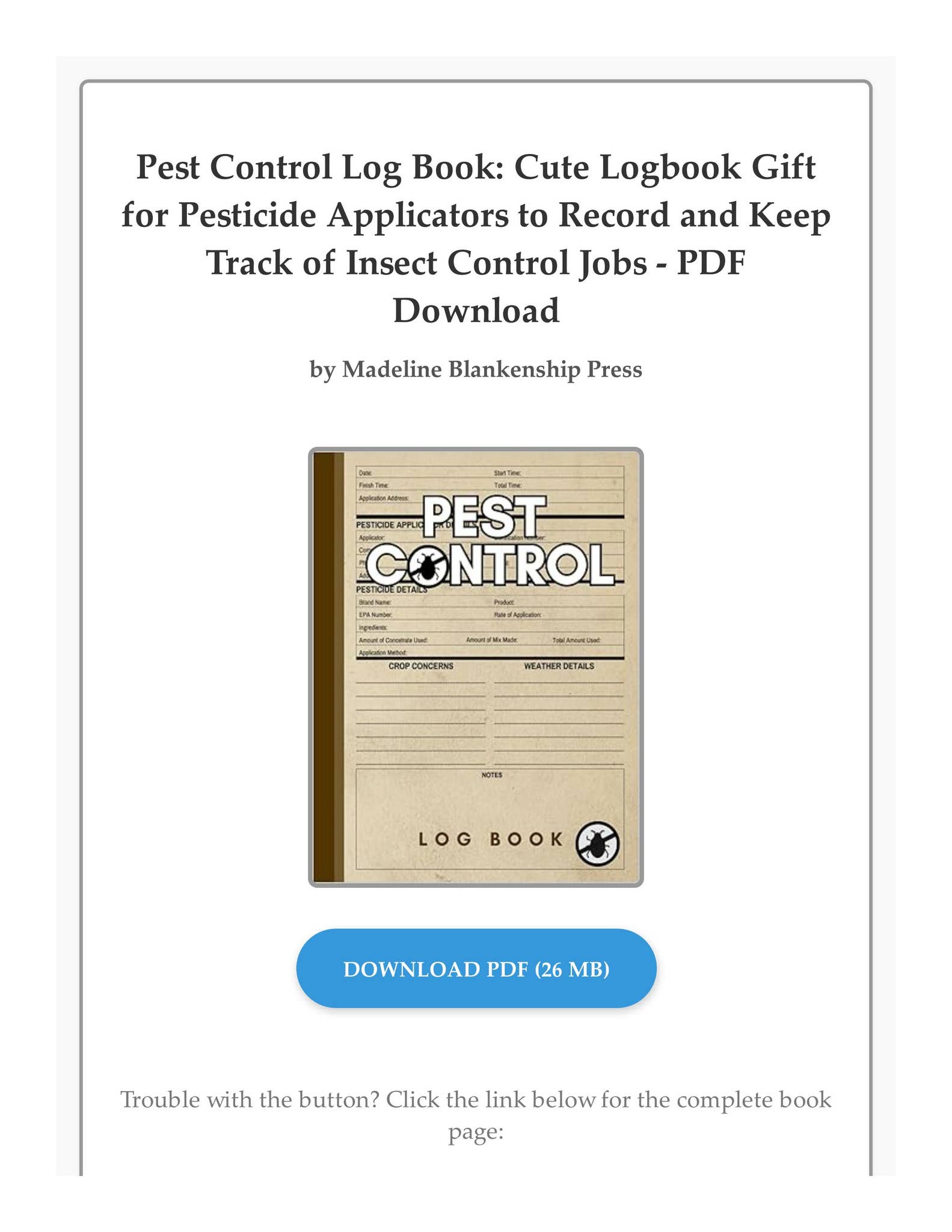 PDF Pest Control Log Book: Cute Logbook Gift for Pesticide Applicators ...
