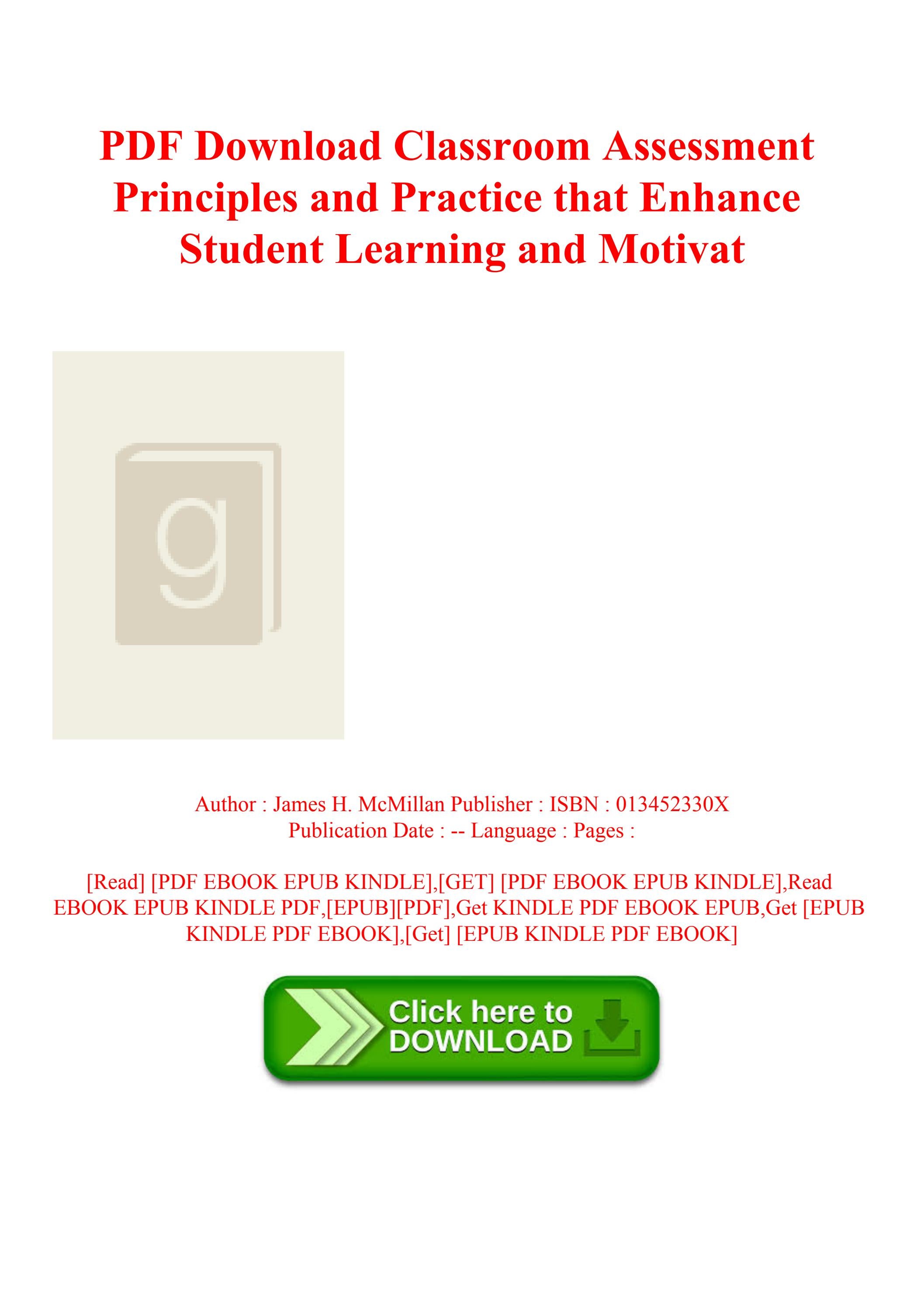 PDF Download Classroom Assessment Principles and Practice that Enhance ...