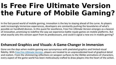 Free Fire Ultimate: Elevating the Battle Royale Experience