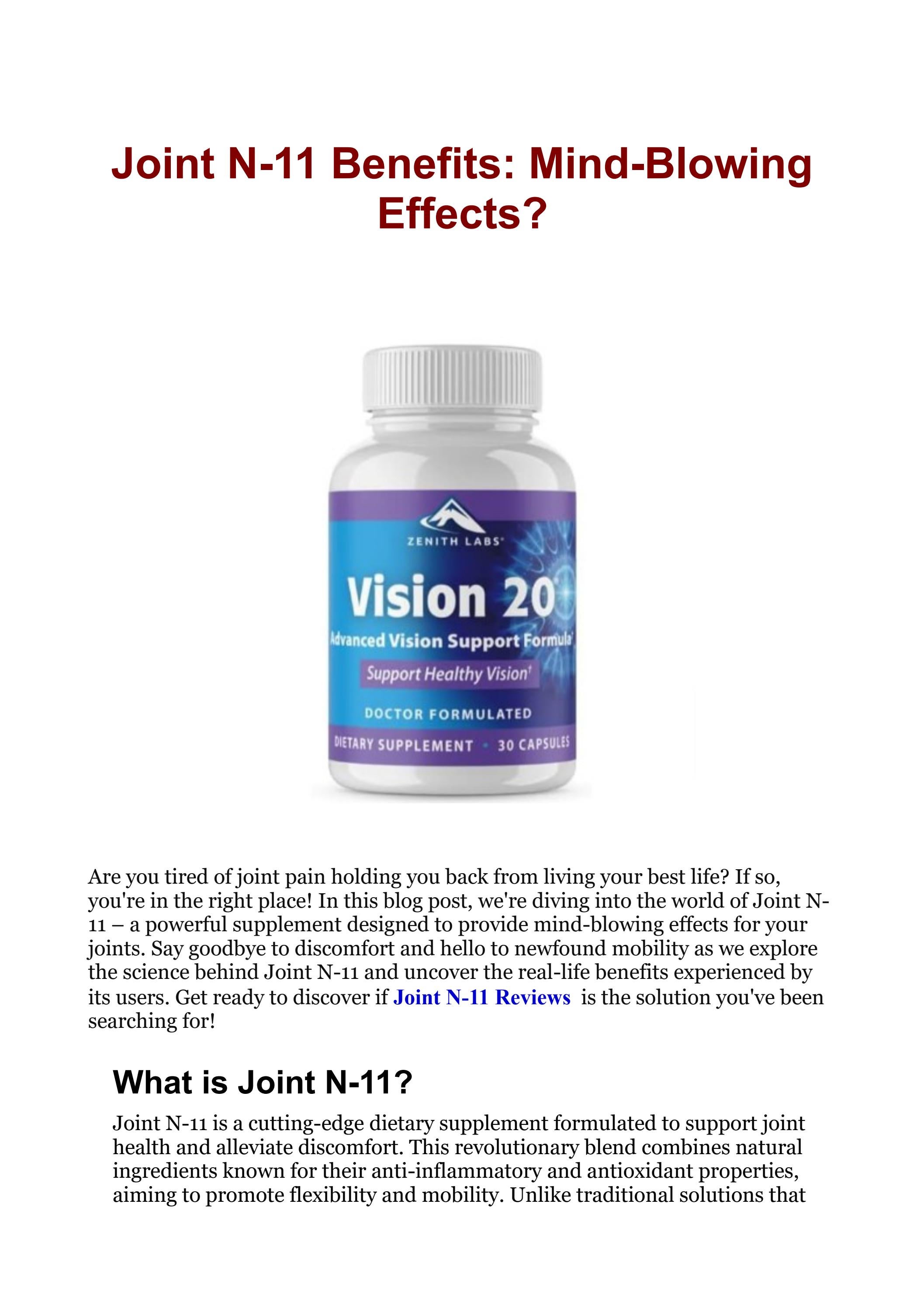 Joint N11 Reviews Benefits, Ingredients and Where to Buy by