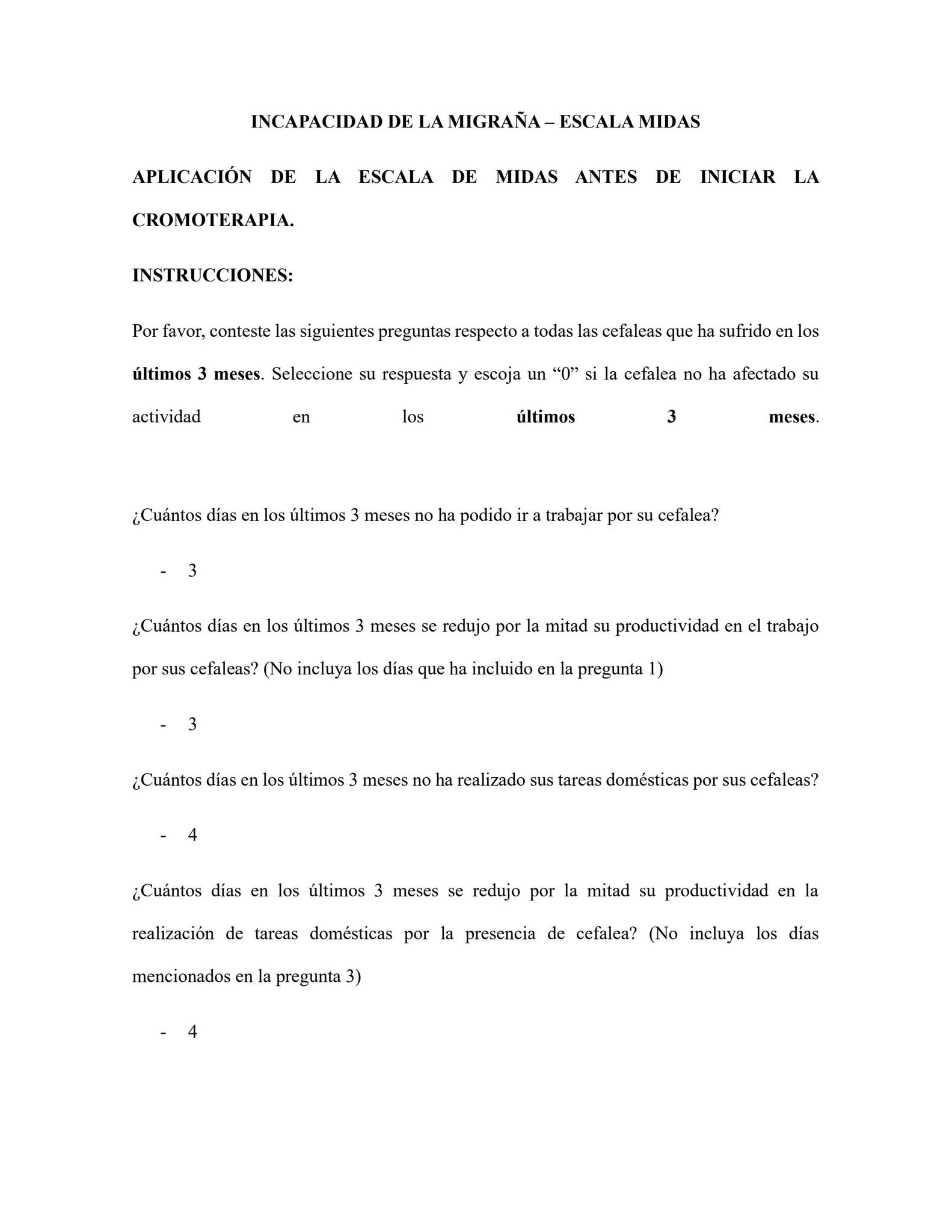 Midas Score Sheet.pdf Resultados escala MIDAS by Angie Suarez - Issuu