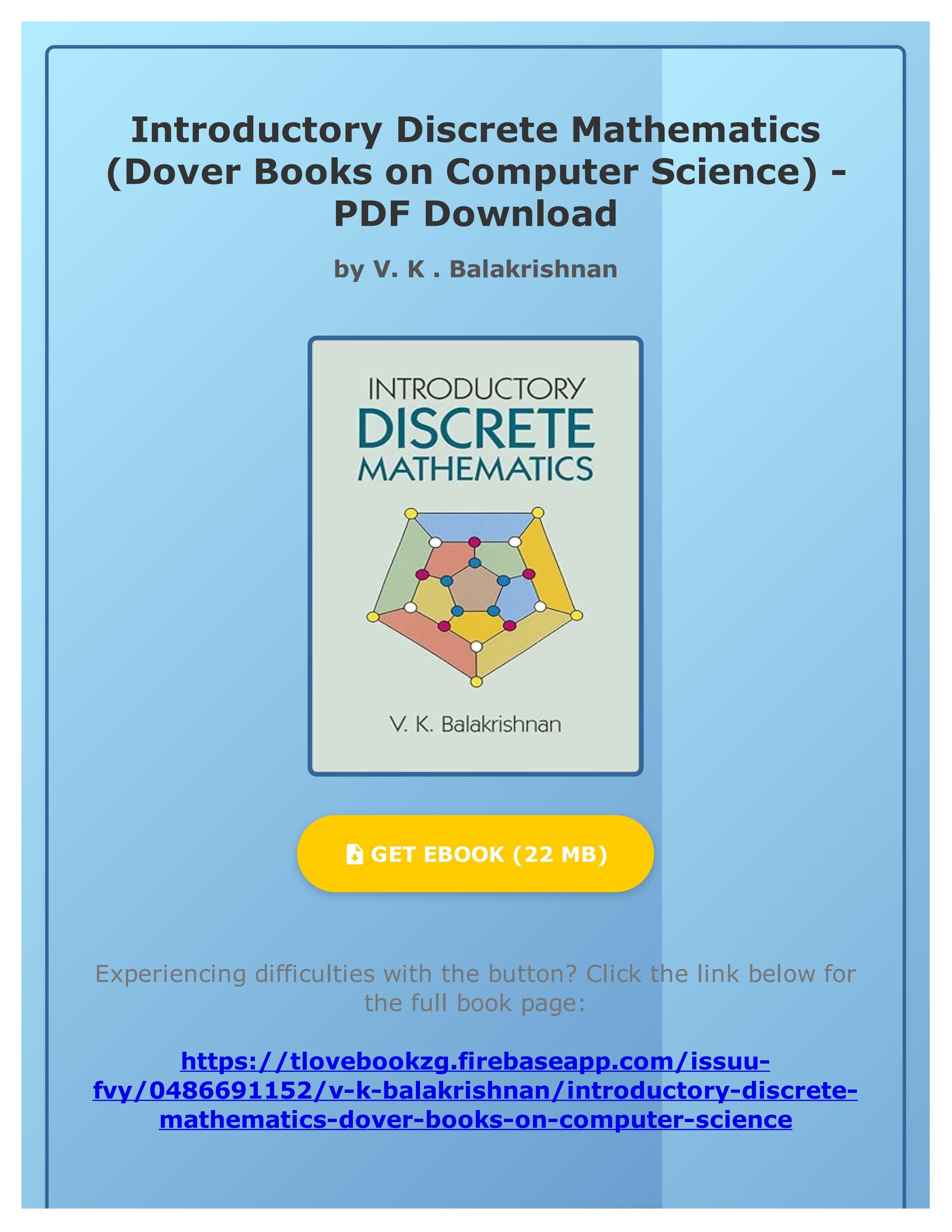 (Download) Introductory Discrete Mathematics (Dover Books on Computer Science) by V. K . Balakrishna by OttilieGaylorddi - Issuu