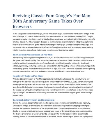 Reviving Classic Fun: Google's Pac-Man 30th Anniversary Game Takes Over Browsers