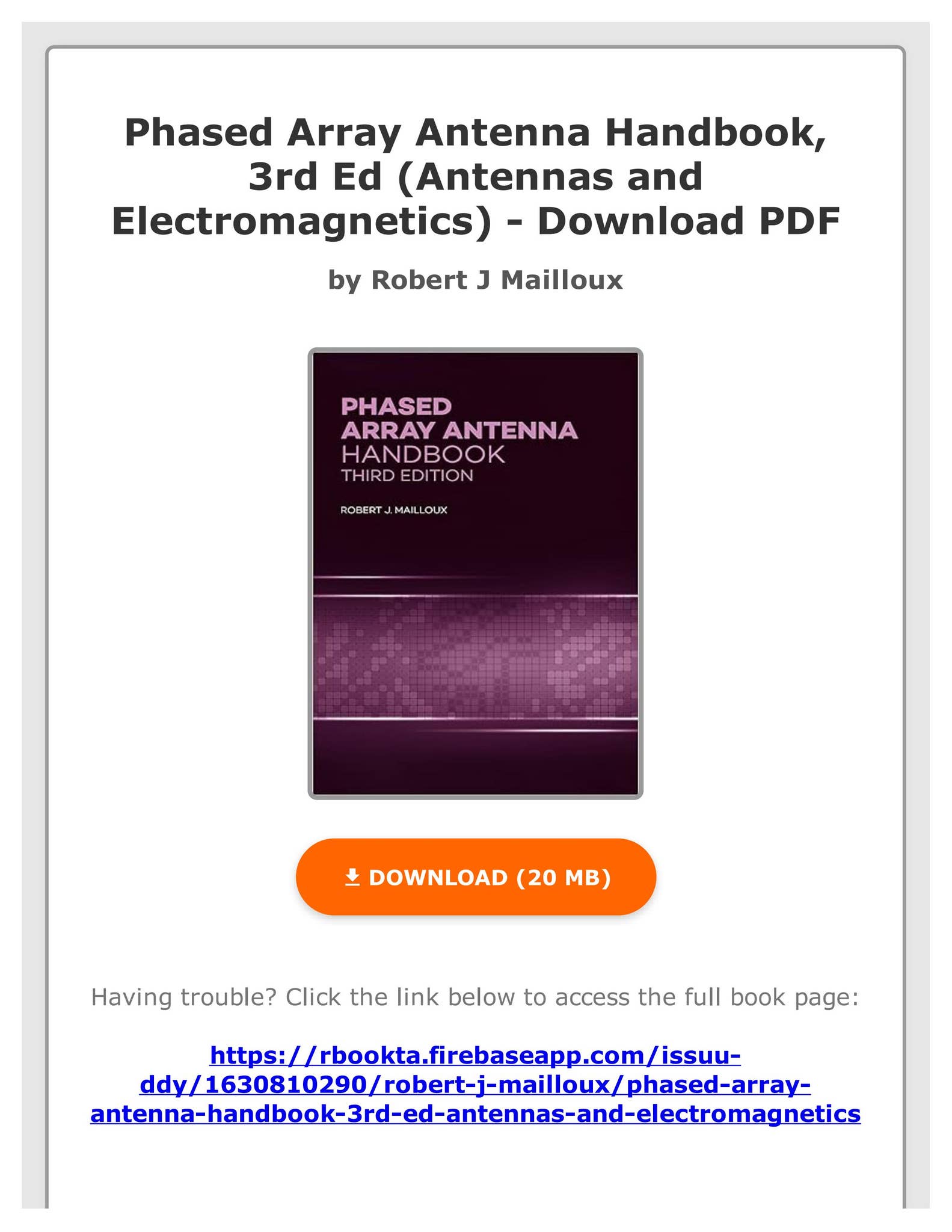 洋書 Mobile Antenna Systems Handbook third ed EBOOK Phased Array Antenna Handbook, 3rd Ed (Antennas and