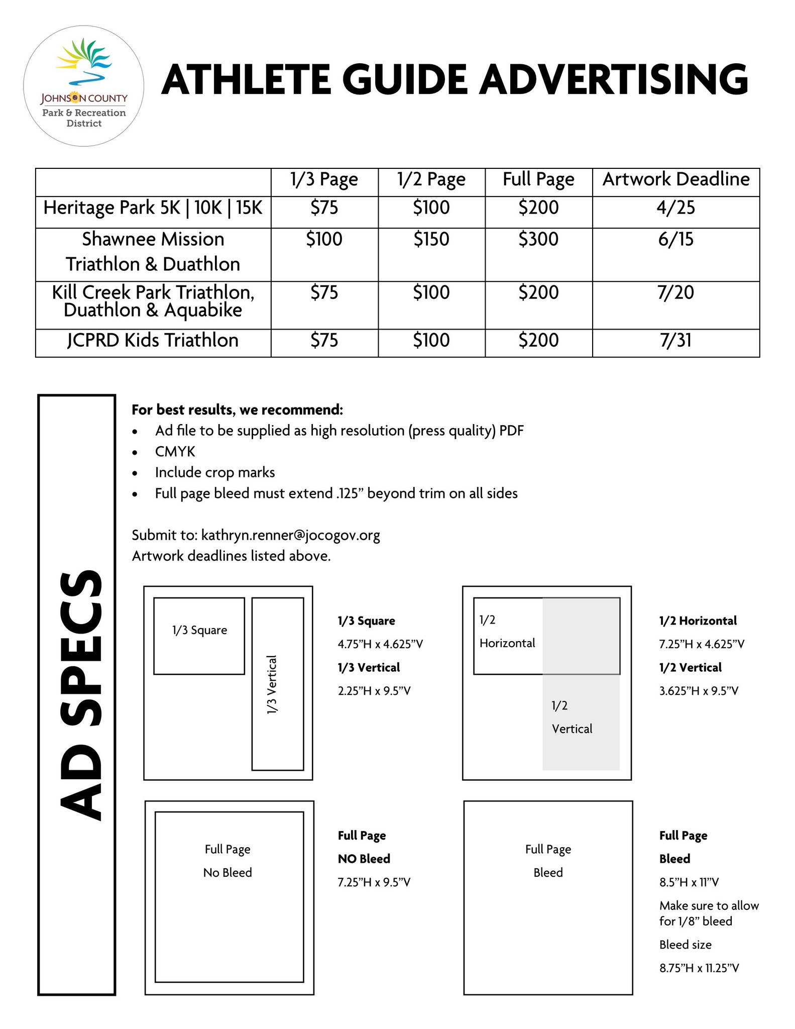 Athlete Guide Advertising by JCPRD / Johnson County Park and Recreation