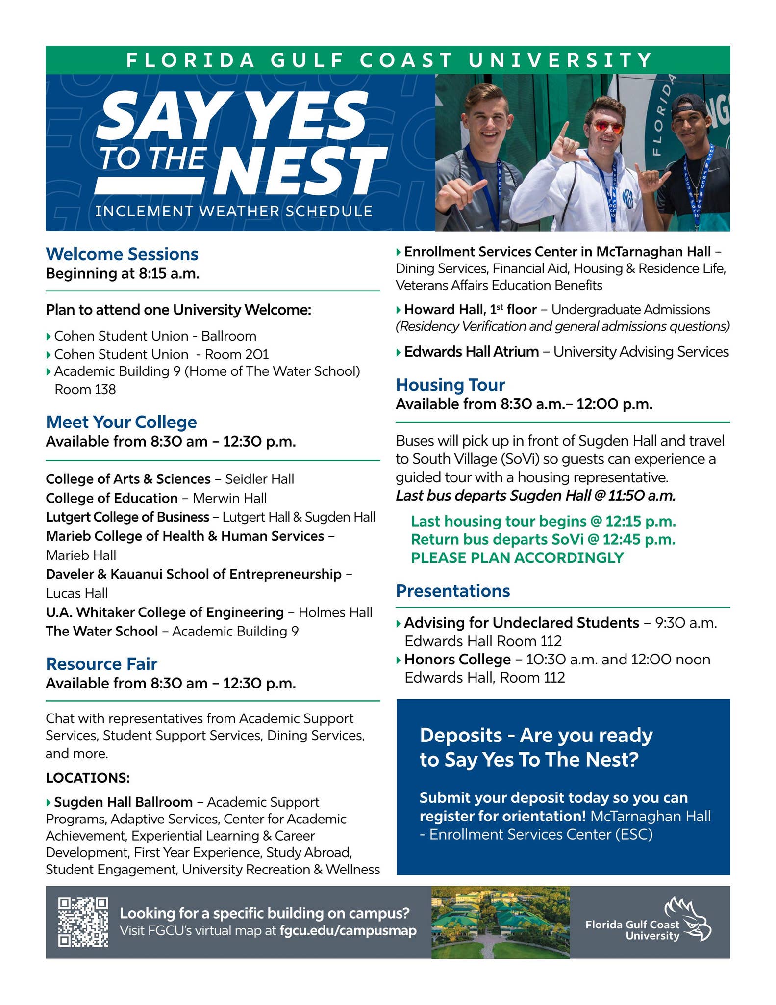 Say Yes To The Nest - Inclement Weather Schedule by Florida Gulf Coast ...