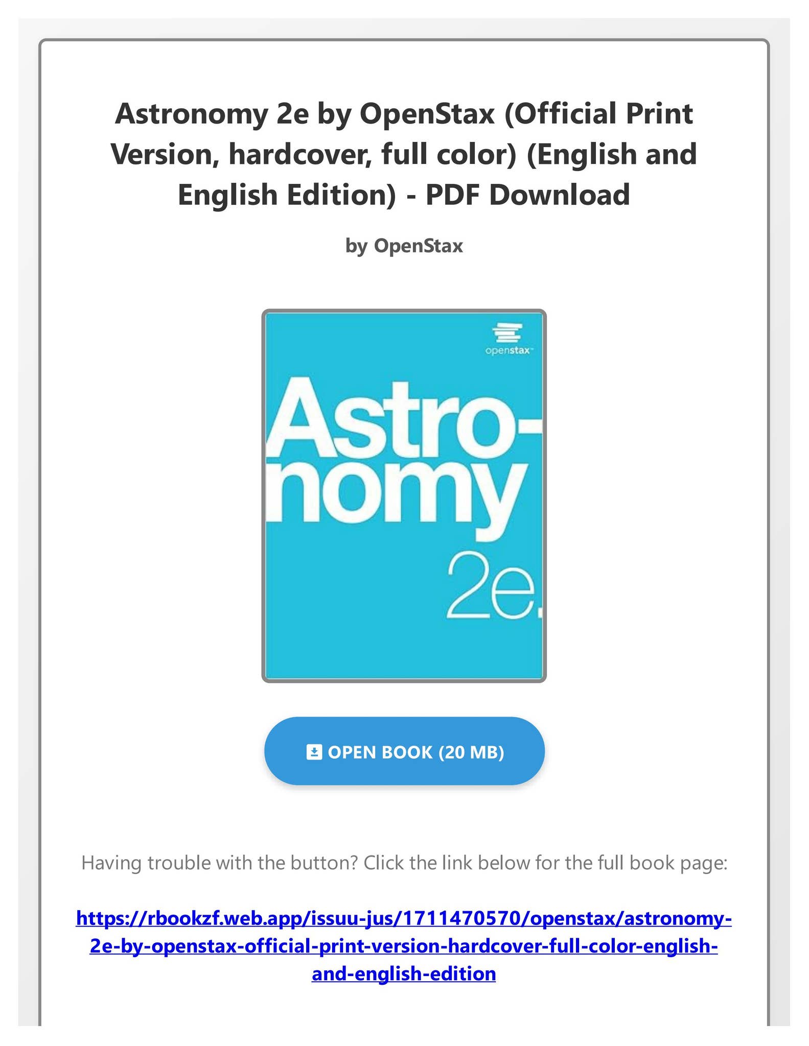 Ebook Astronomy 2e by OpenStax (Official Print Version, hardcover, full ... image.