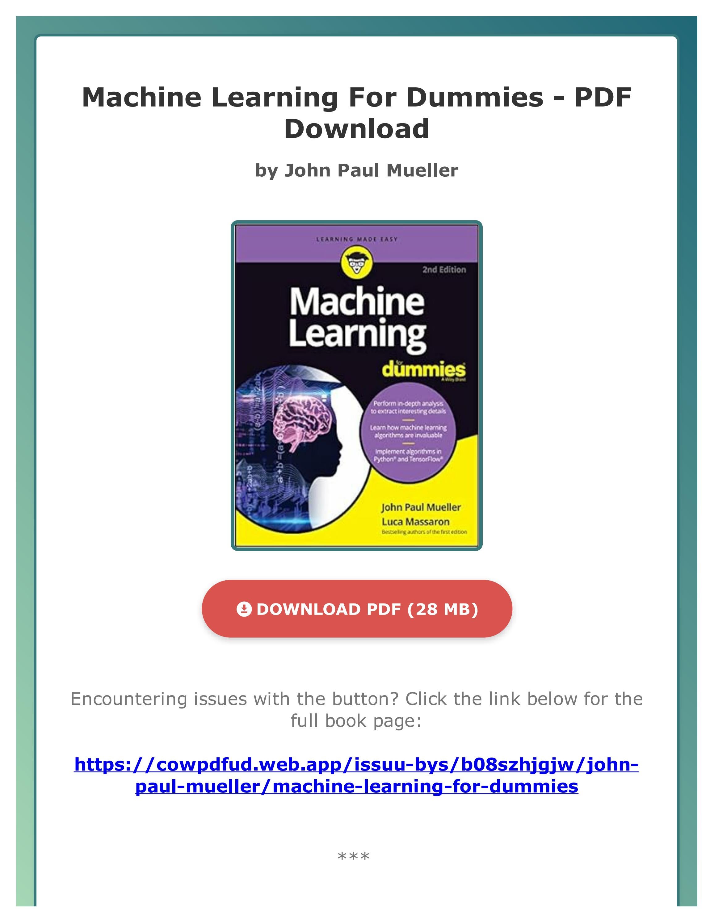 PDF Machine Learning For Dummies by John Paul Mueller by ...