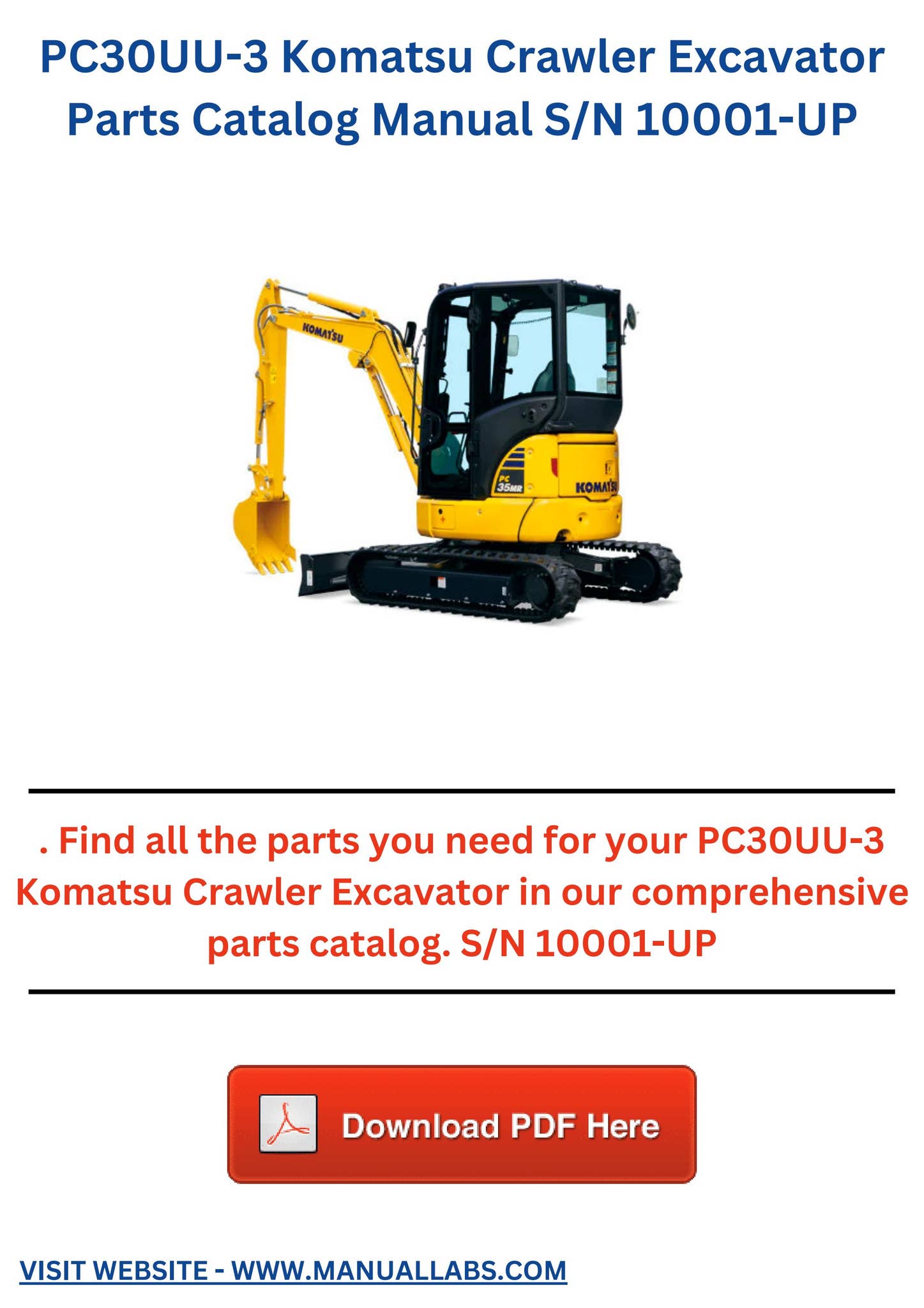 PC30UU-3 Komatsu Crawler Excavator Parts Catalog Manual S/N