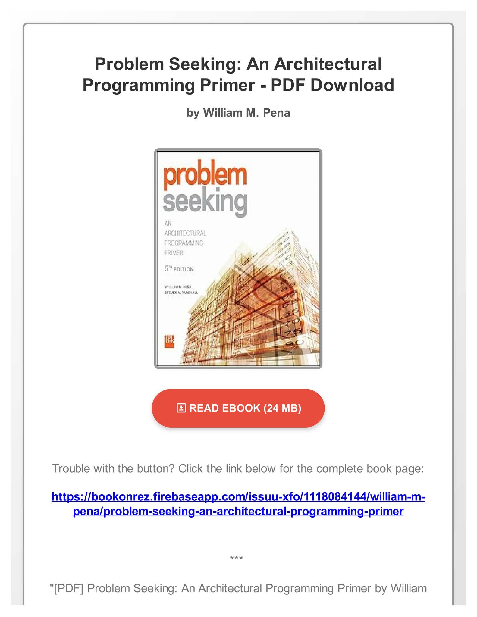 [PDF] Problem Seeking: An Architectural Programming Primer by William M ...